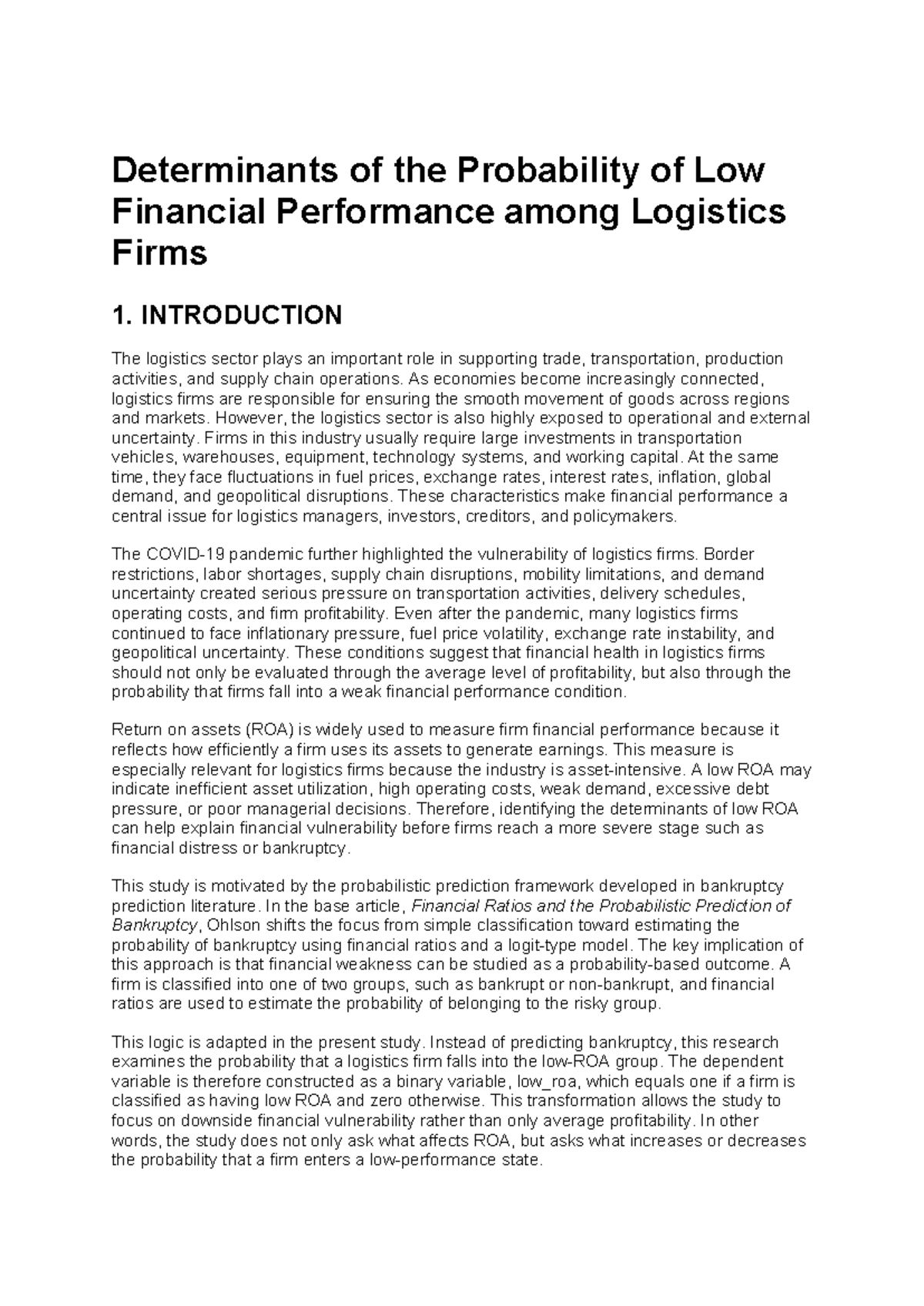 Determinants of Low Financial Performance in Logistics Firms (RMB301 ...