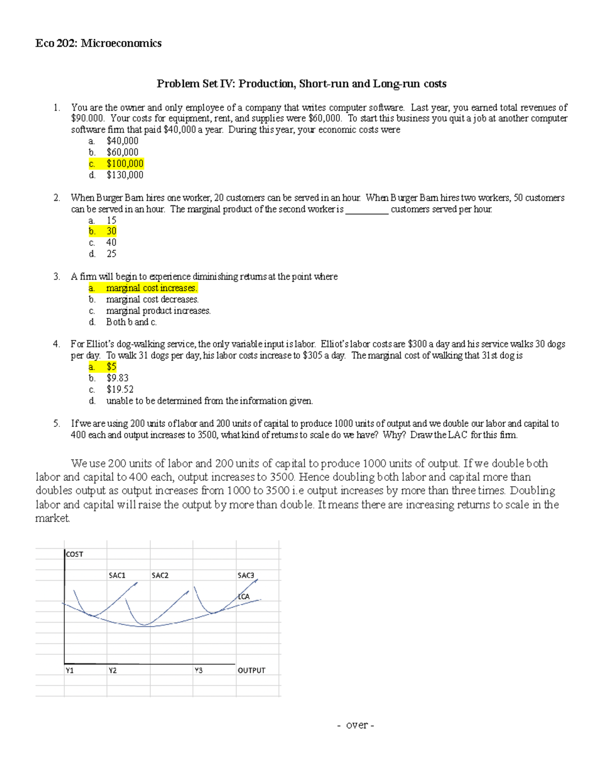 Problem Set Microeconomics - Eco 202: Microeconomics Problem Set IV ...