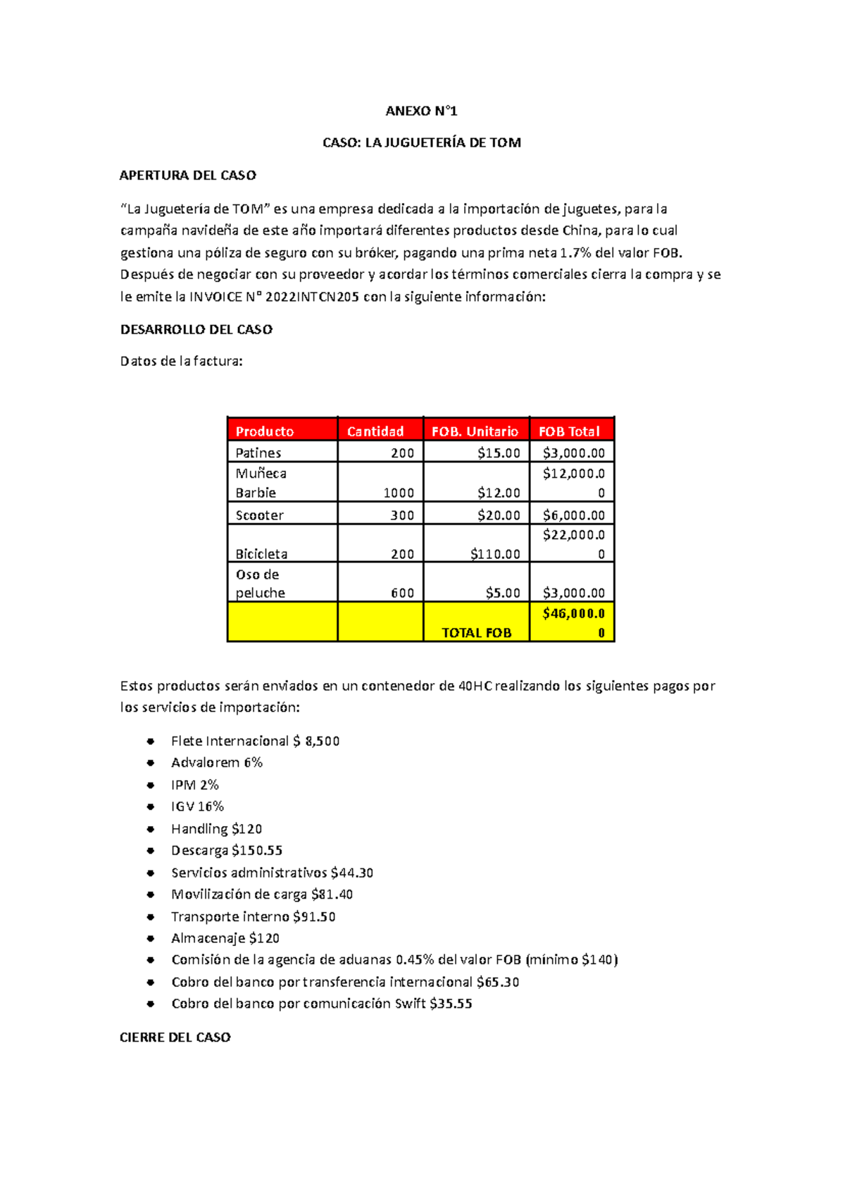 CASO 3 UD: Análisis de Costos de Importación en Juguetería de Tom - Studocu