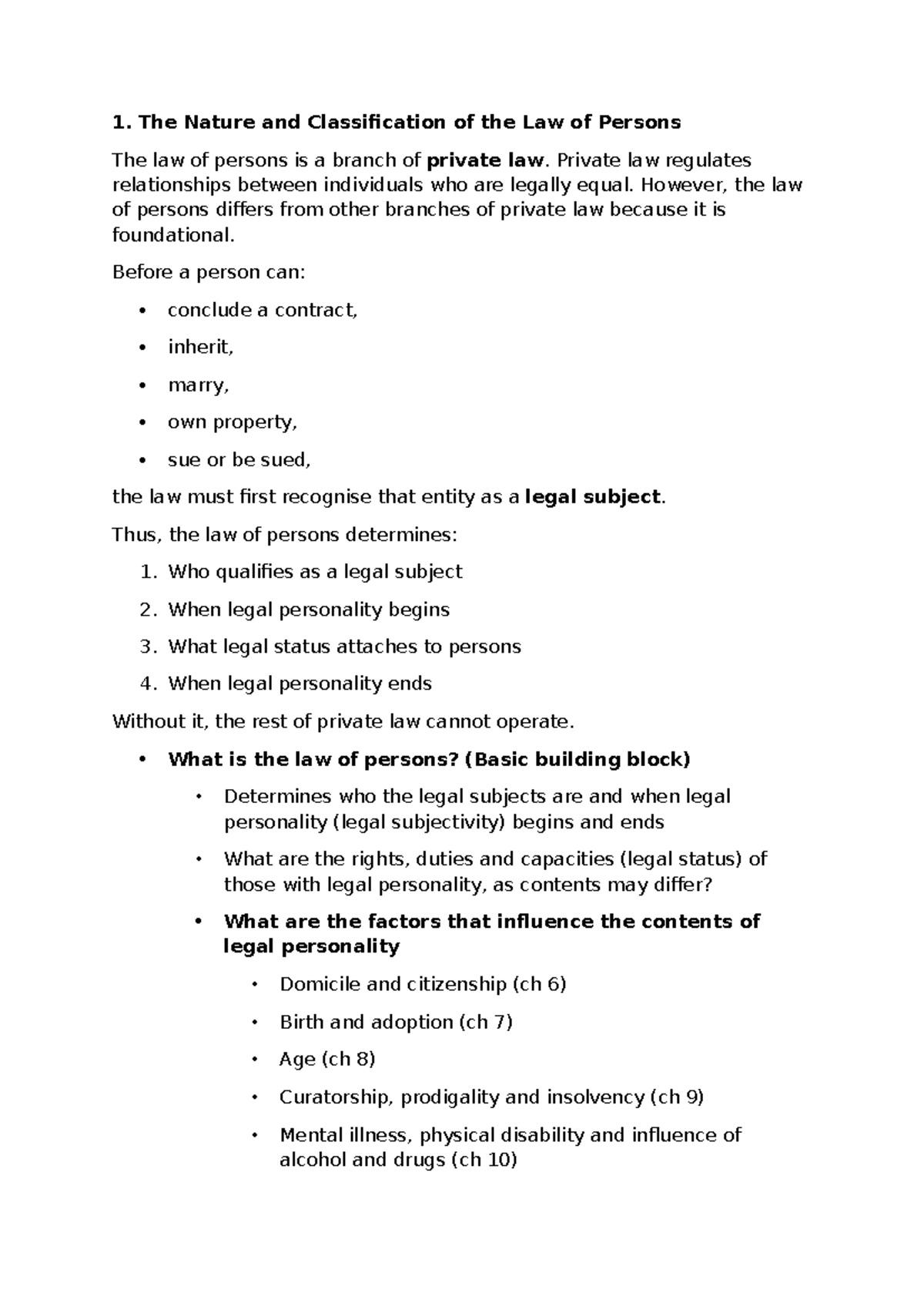 IURI111 - Summary of Law of Persons: Key Concepts and Cases - Studocu