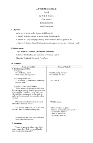 Lesson Plan: Inductive & Deductive Teaching in English 10 - Studocu
