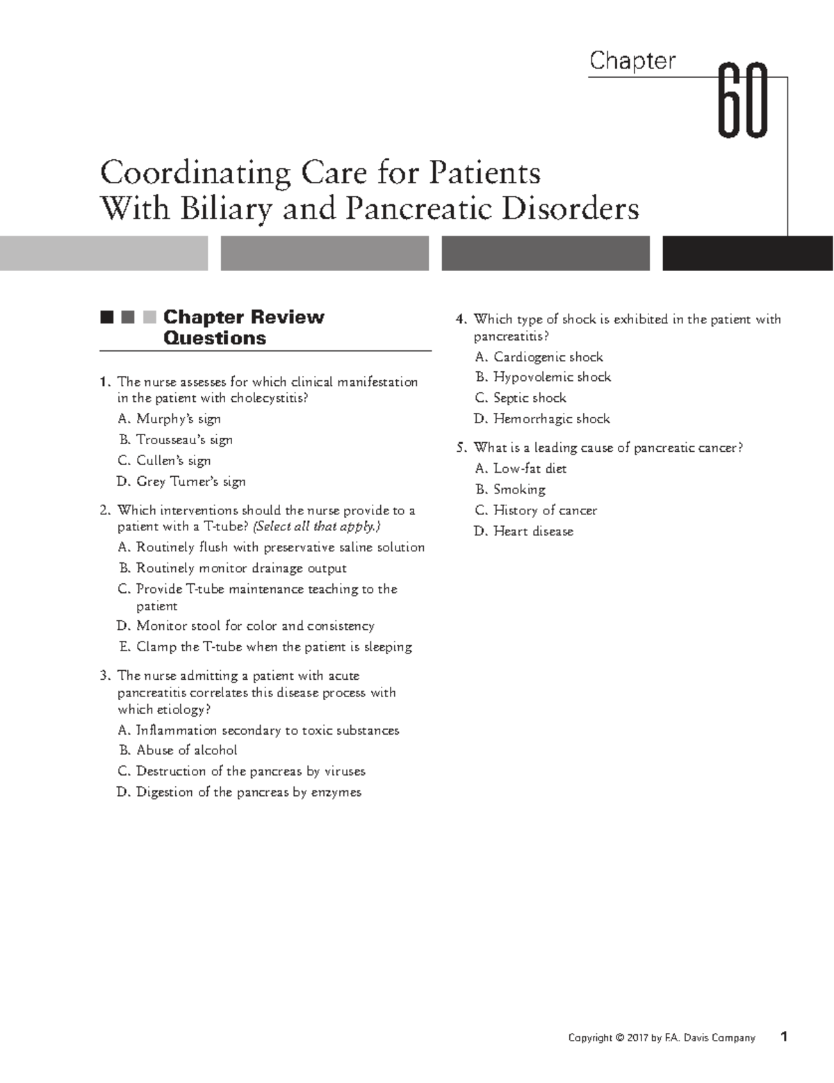 Chapter 60 Review Questions: Biliary & Pancreatic Disorders - Studocu