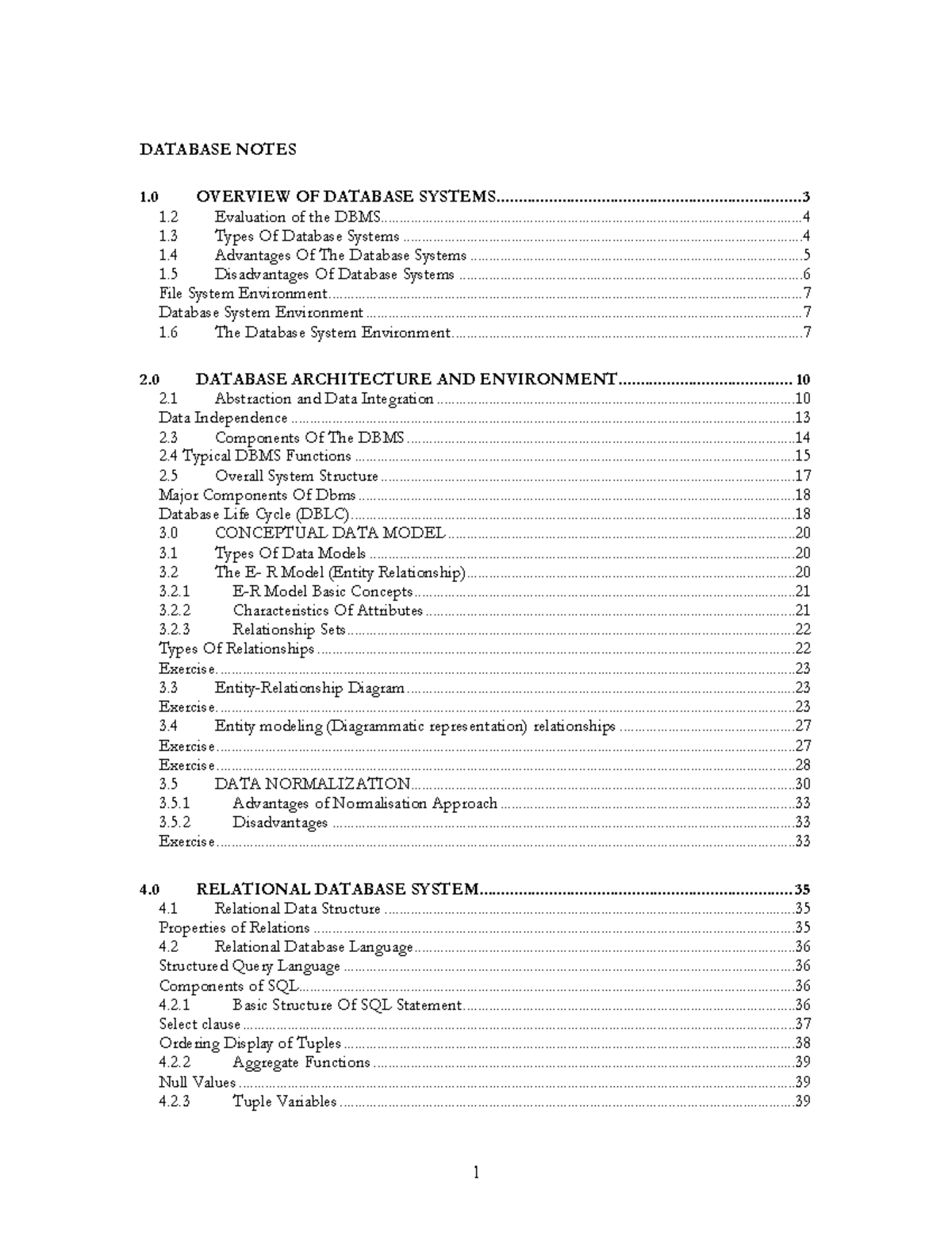 Advanced Database Notes: Overview of Database Systems (DBMS) - Studocu
