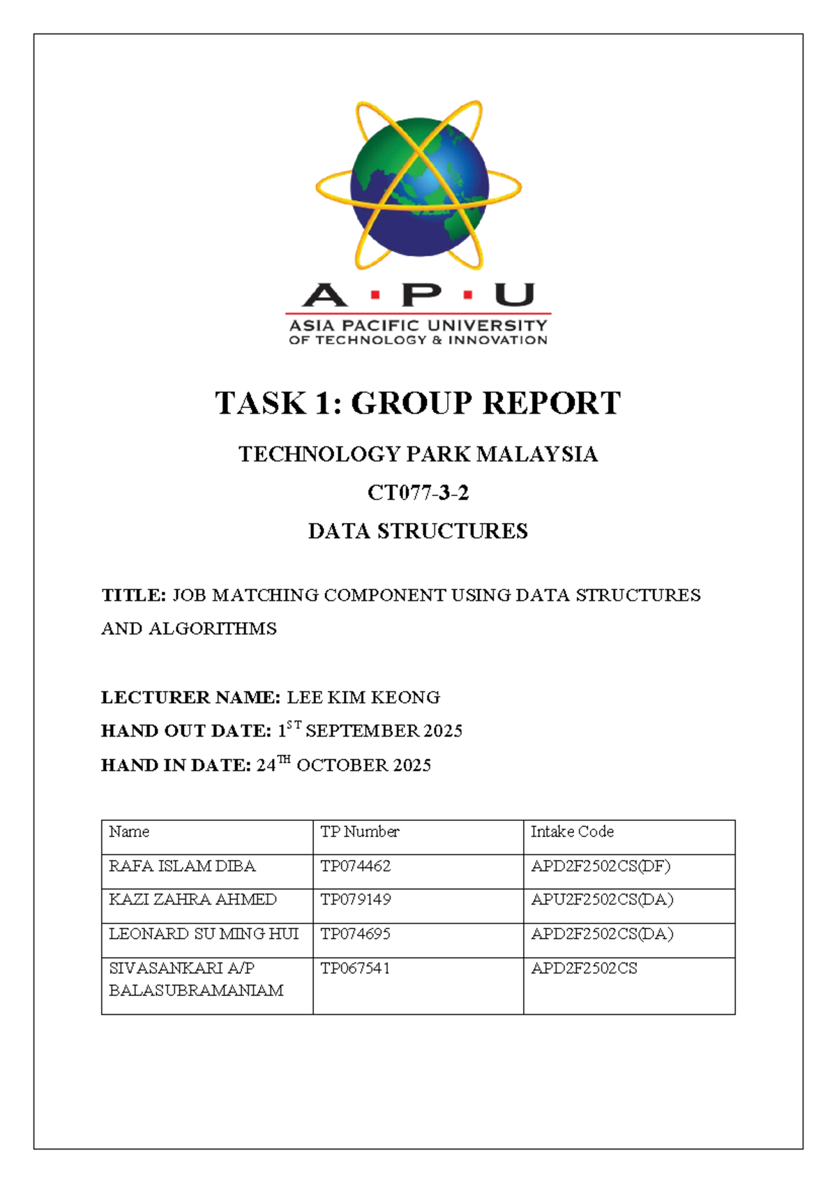Data Structures (DF) Final Assignment: Job Matching Component Report ...