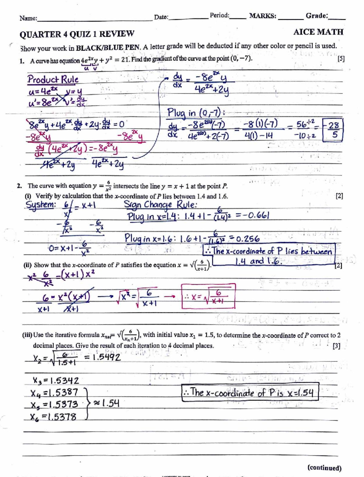 Quarter 4 Quiz 1 Review - AICEMATH Solutions and Approaches - Name ...