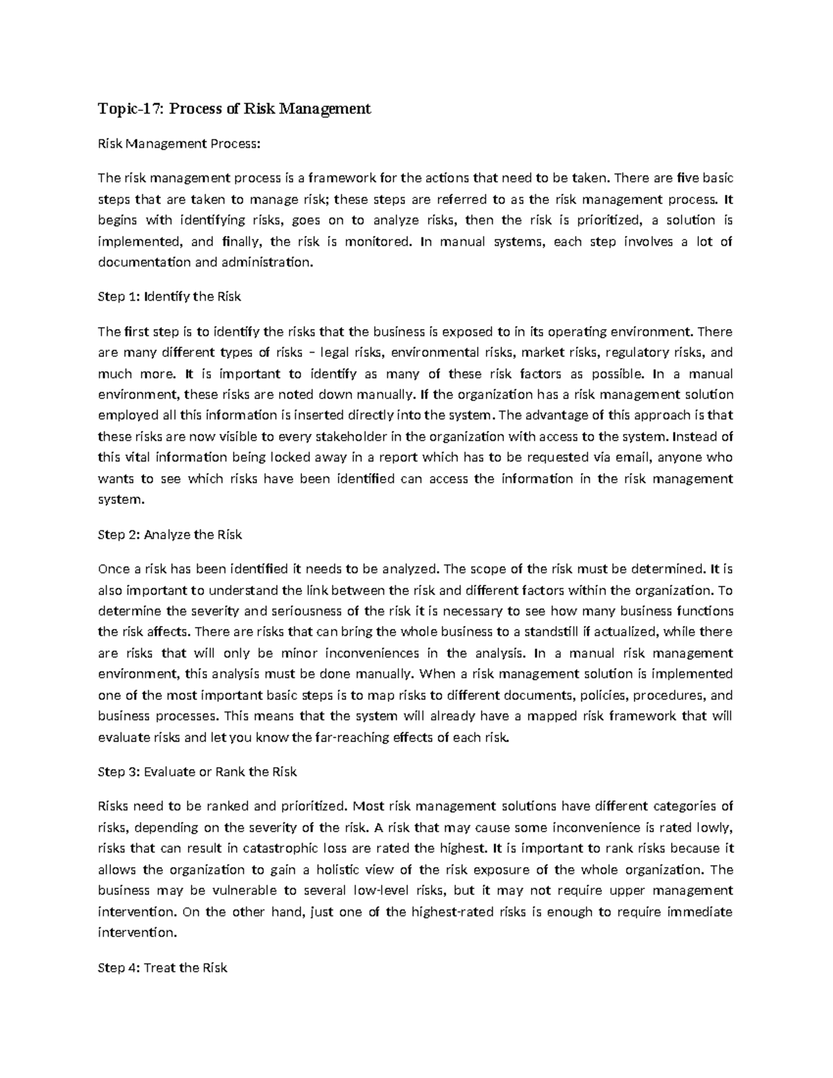Unit-3 Material - Lecture Notes - Topic-17: Process of Risk Management ...