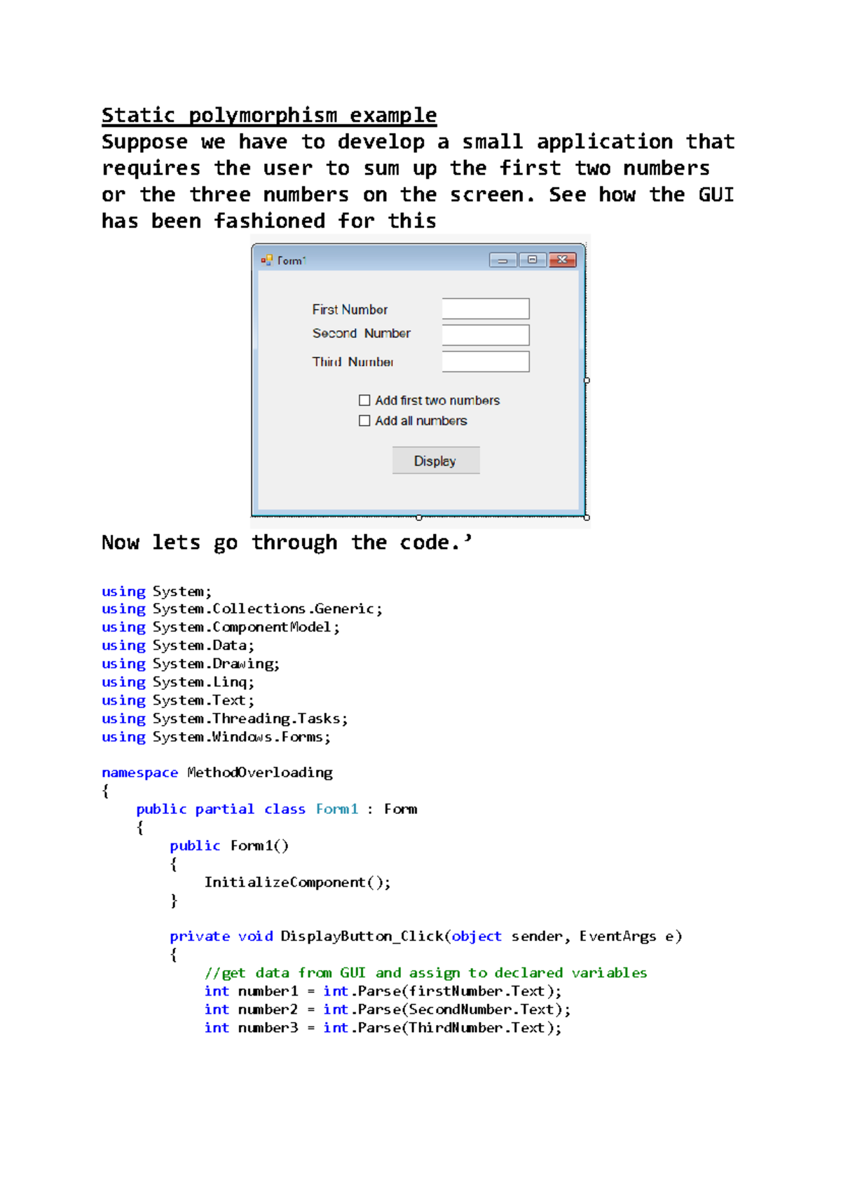 Static Polymorphism Example in C#: Method Overloading Explained - Studocu