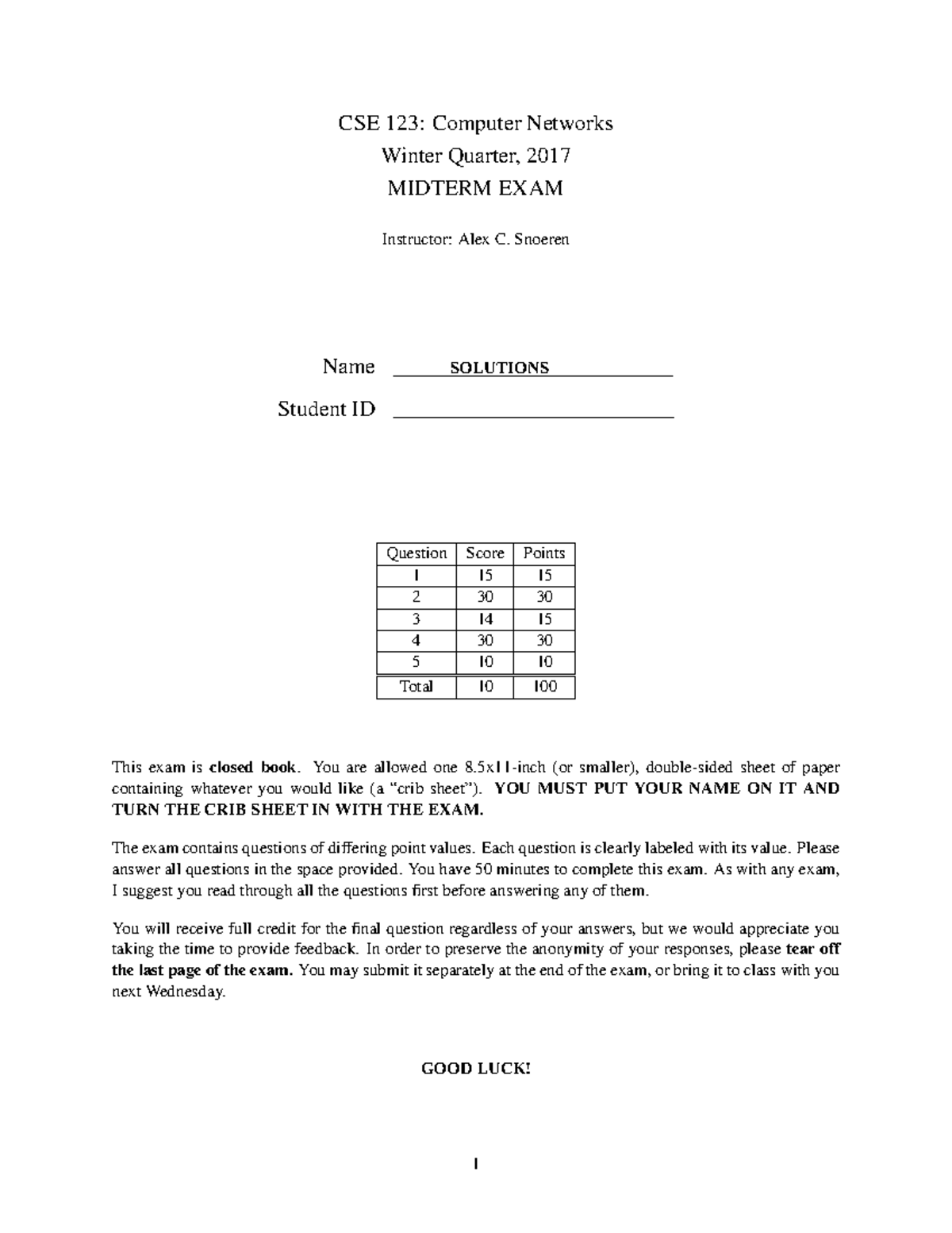 CSE 123: Computer Networks Winter 2017 Midterm Exam Solutions - Studocu
