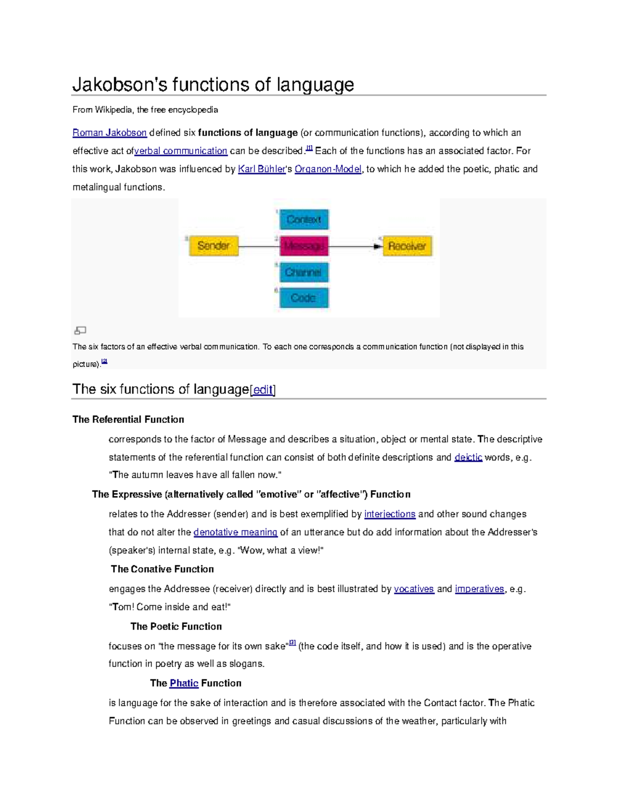 Functions of Language: Jakobson's Communication Functions - Studocu