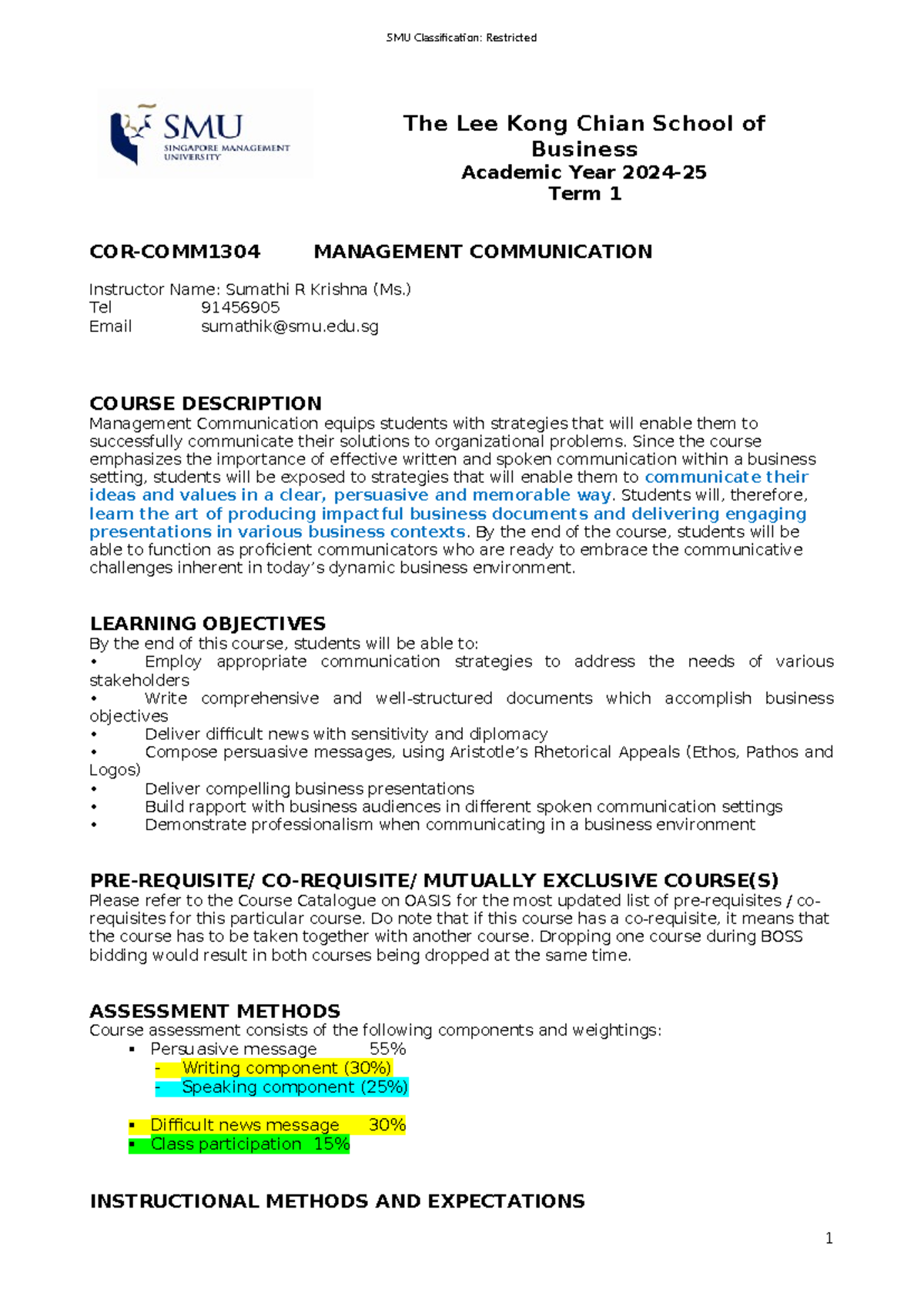 Management Communication Course Overview COR-COMM1304 AY24-25 T1 - Studocu