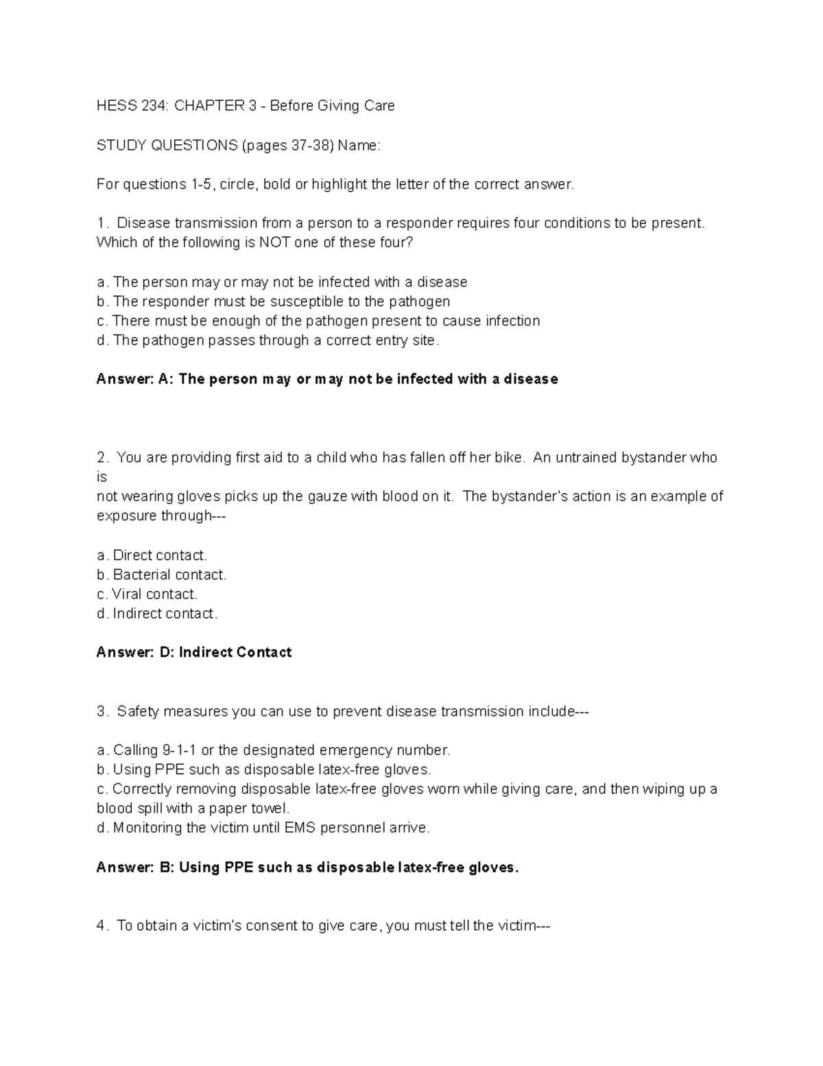 HESS 234: Chapter 3 Study Questions on First Aid Principles - Studocu