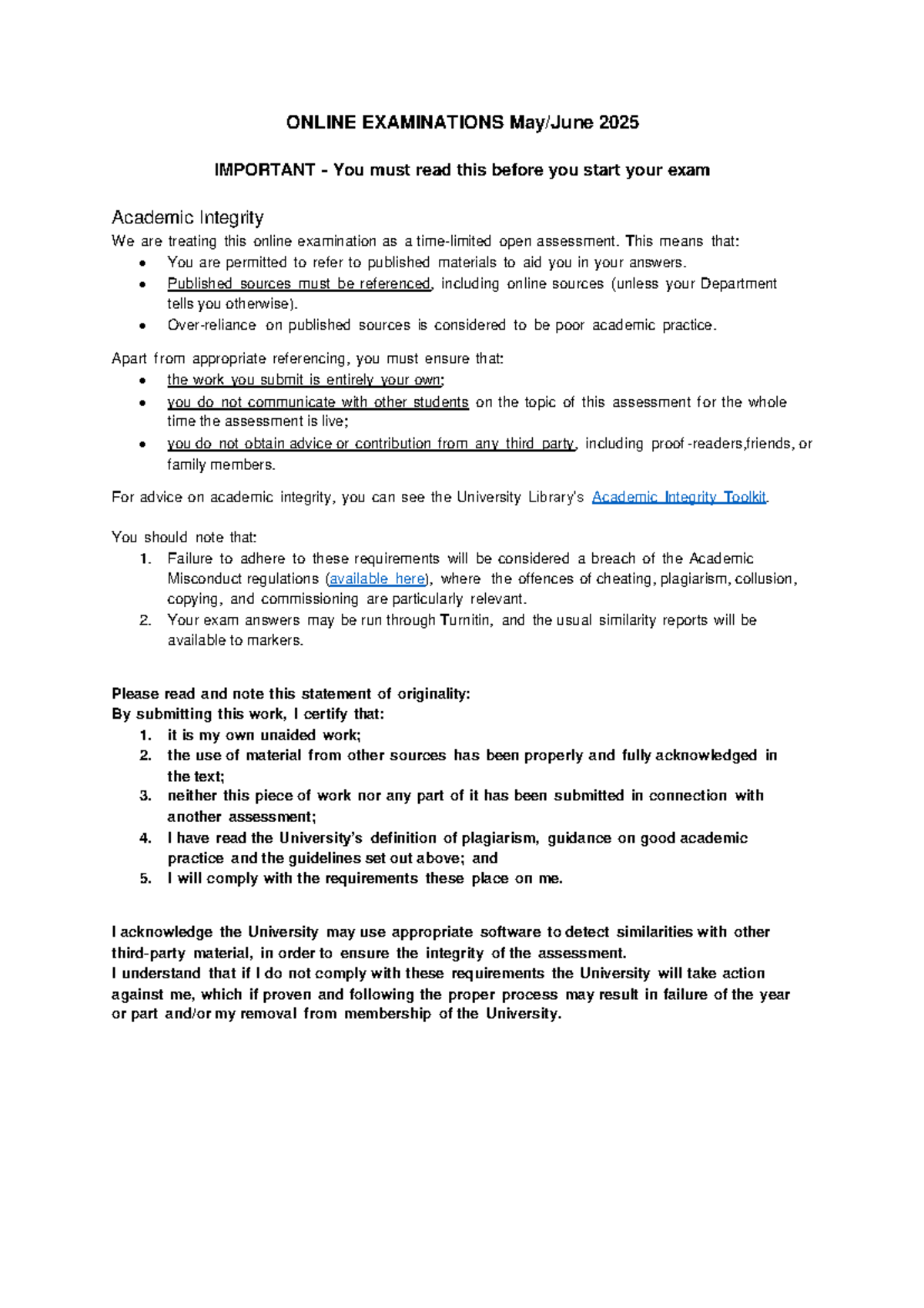 CS1AC 2025 Online Exam Guidelines: Academic Integrity & Assessment ...