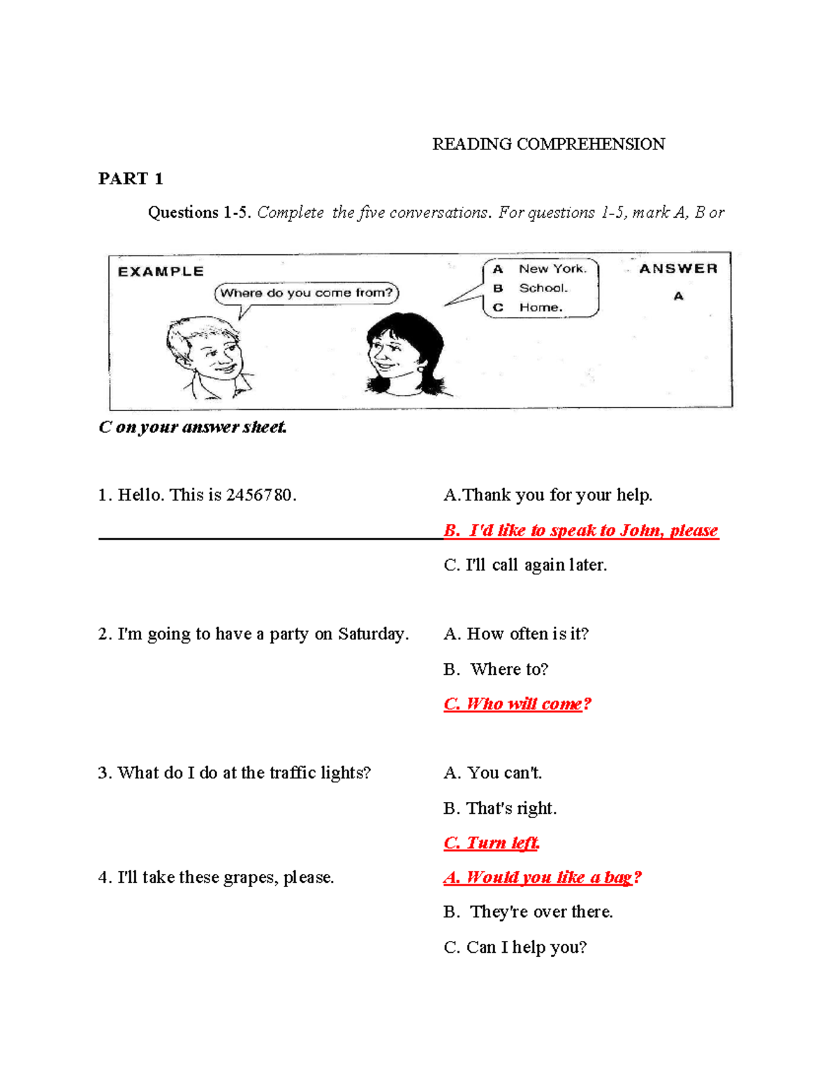 Reading Comprehension Practice - B1 Exam Preparation 2022-2023 - Studocu