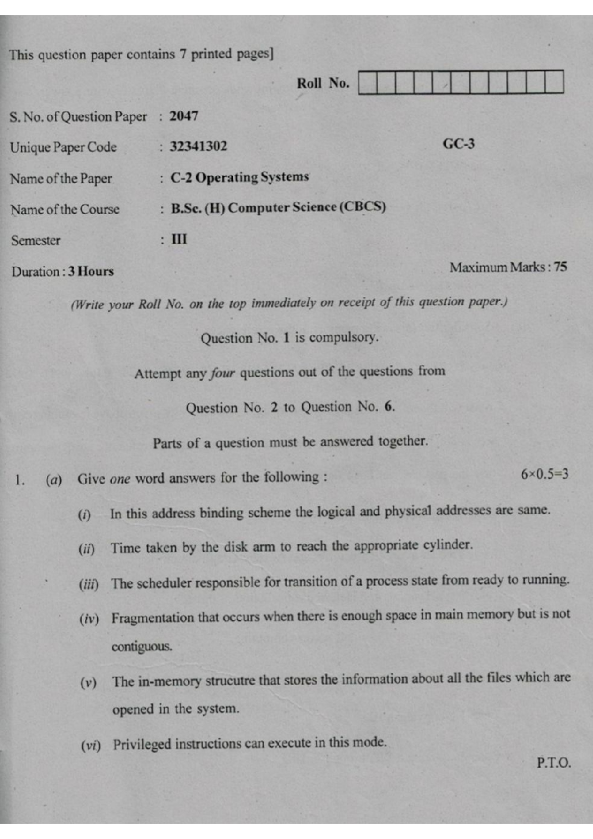 OS PYQ 1 - DU Operating Systems Question Paper (Max Marks: 75) - Studocu