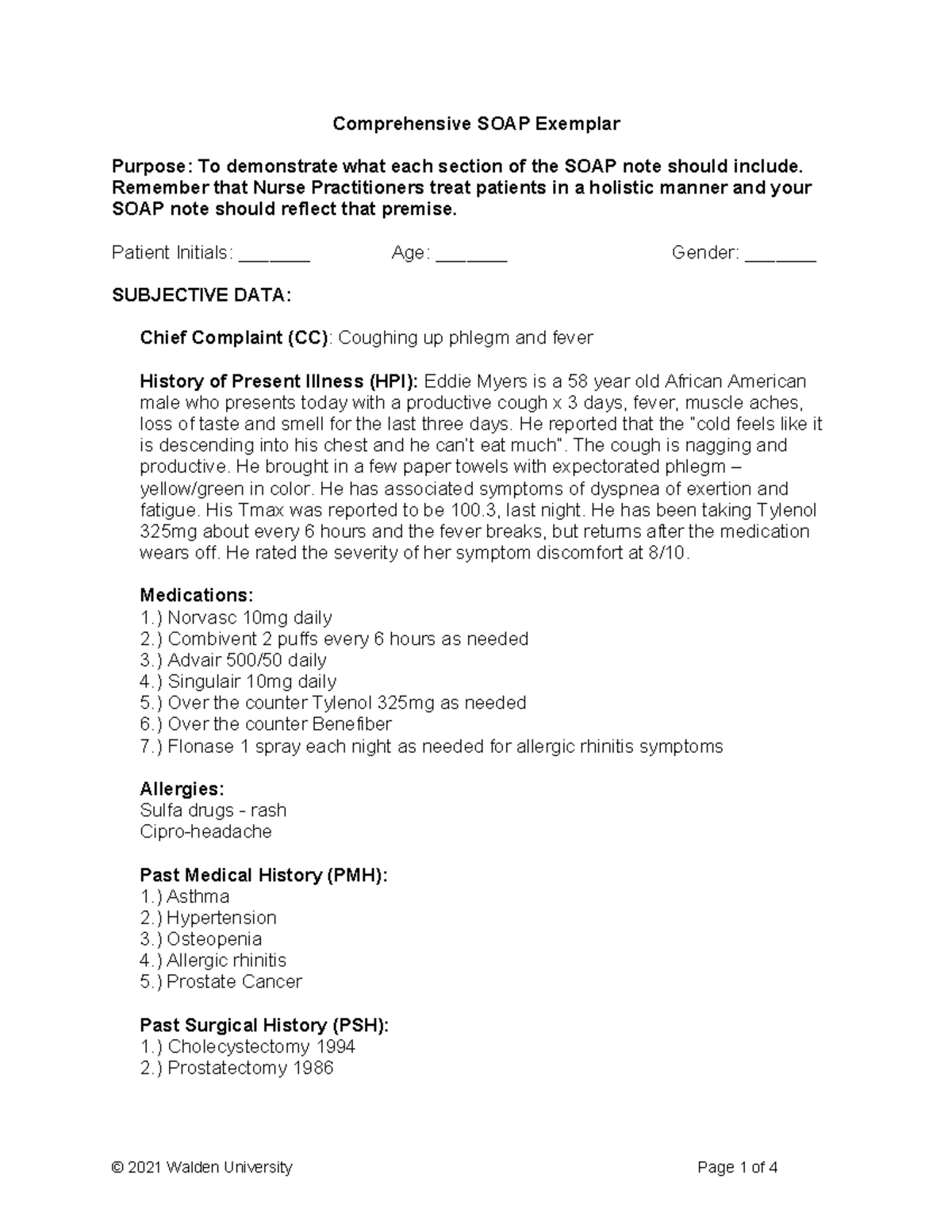 Week 4 NURS 6512 Comprehensive SOAP Note Example for Patient Evaluation ...