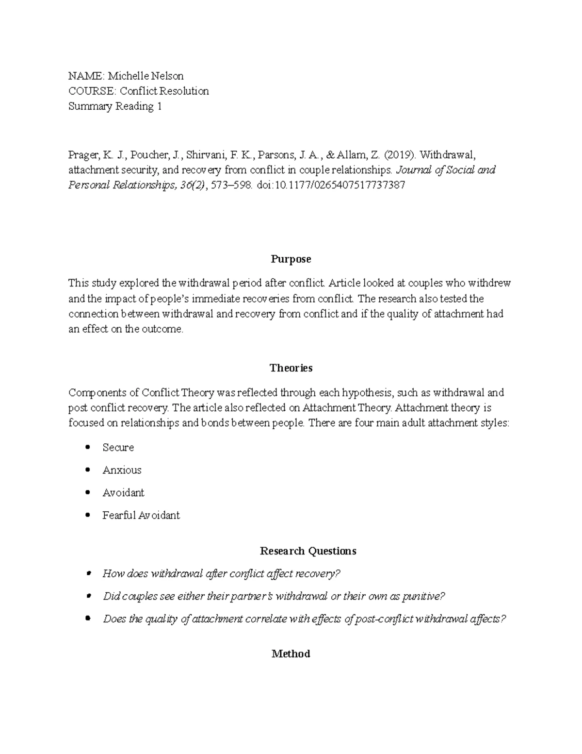 Research Summary Forgiveness - NAME: Michelle Nelson COURSE: Conflict ...