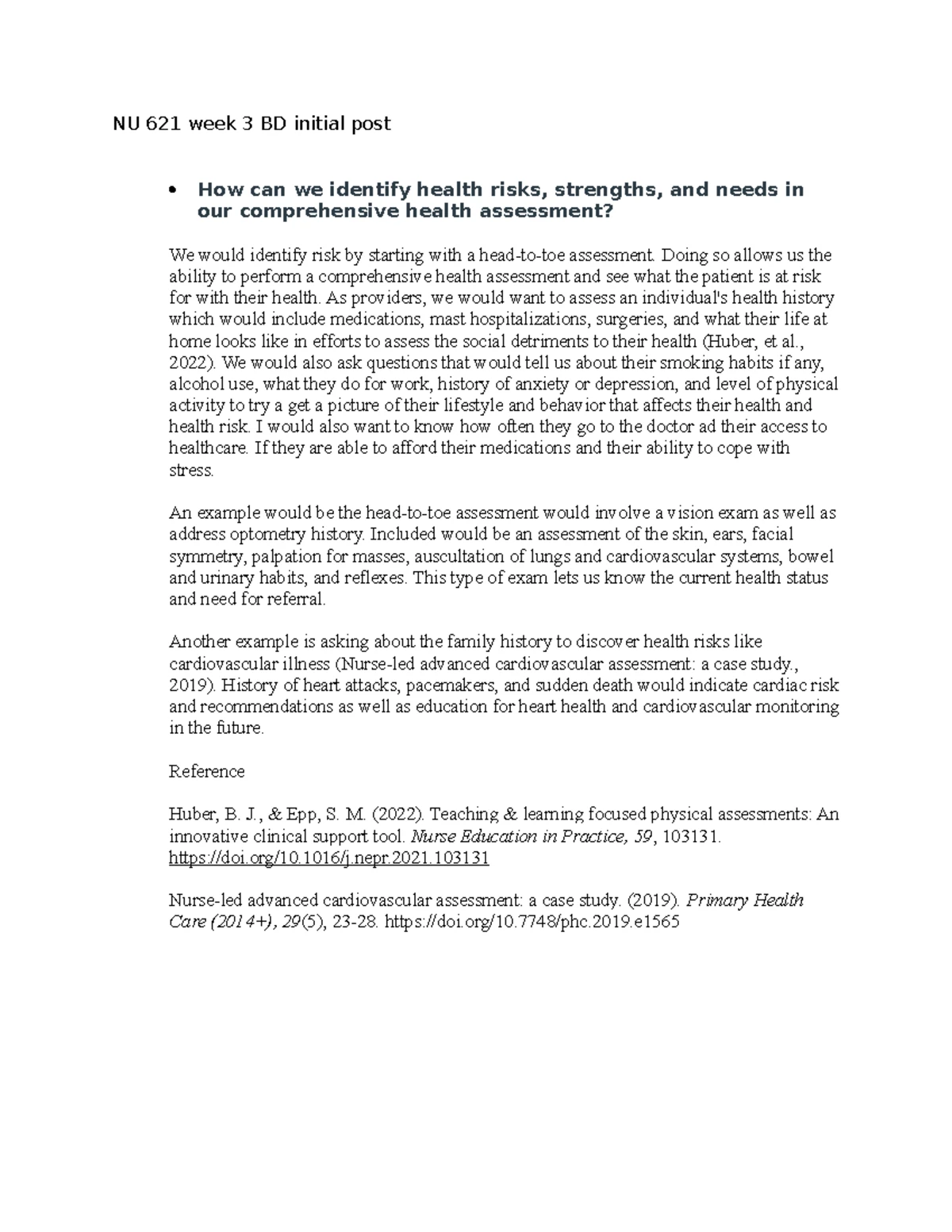 Week 8 reflection pe i reflection on learning apply all required