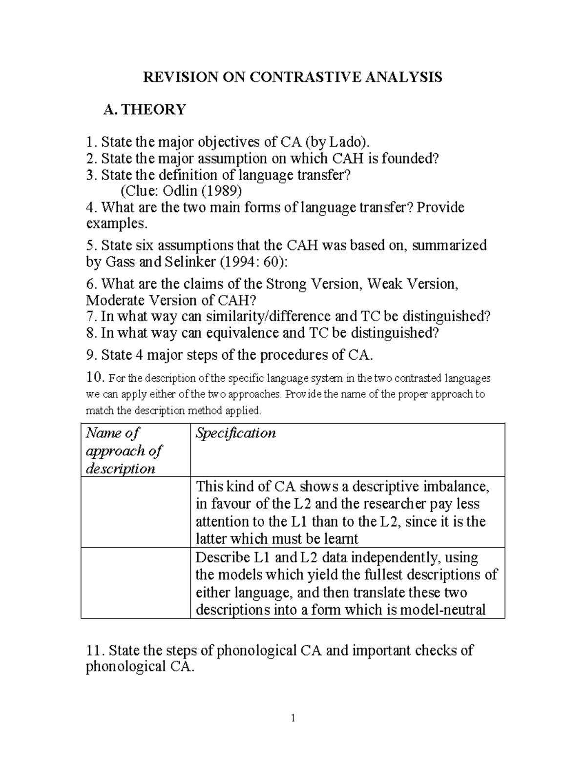 Revision on Contrastive Analysis (CA) - 2024 Daklak - Studocu