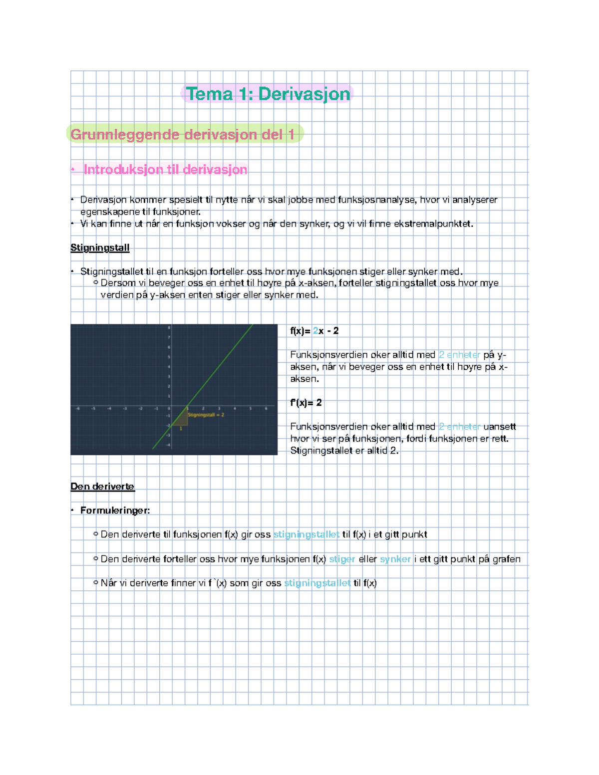 Derivasjon sammendrag matematikk for økonomer - Tema 1: Derivasjon ...