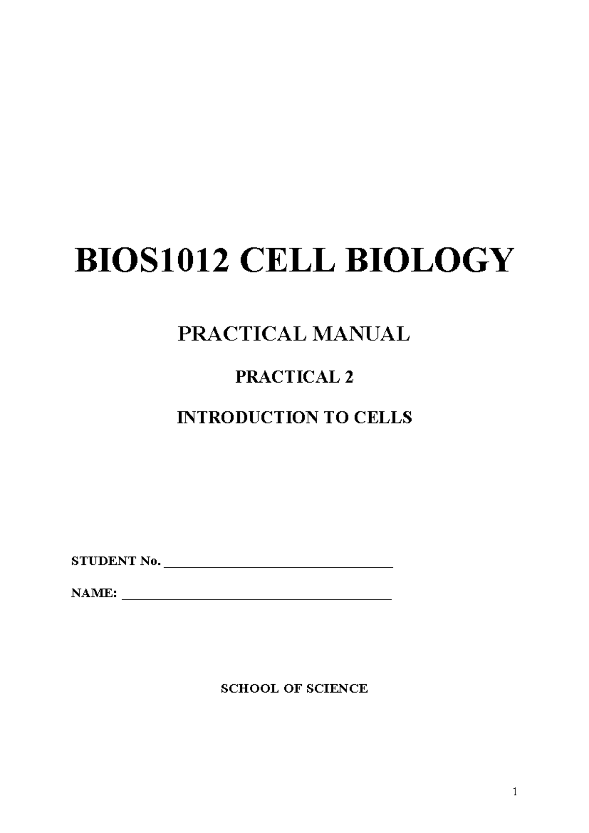 Practical 2 Microscopes & Cell Types Student Version - BIOS1012 CELL ...