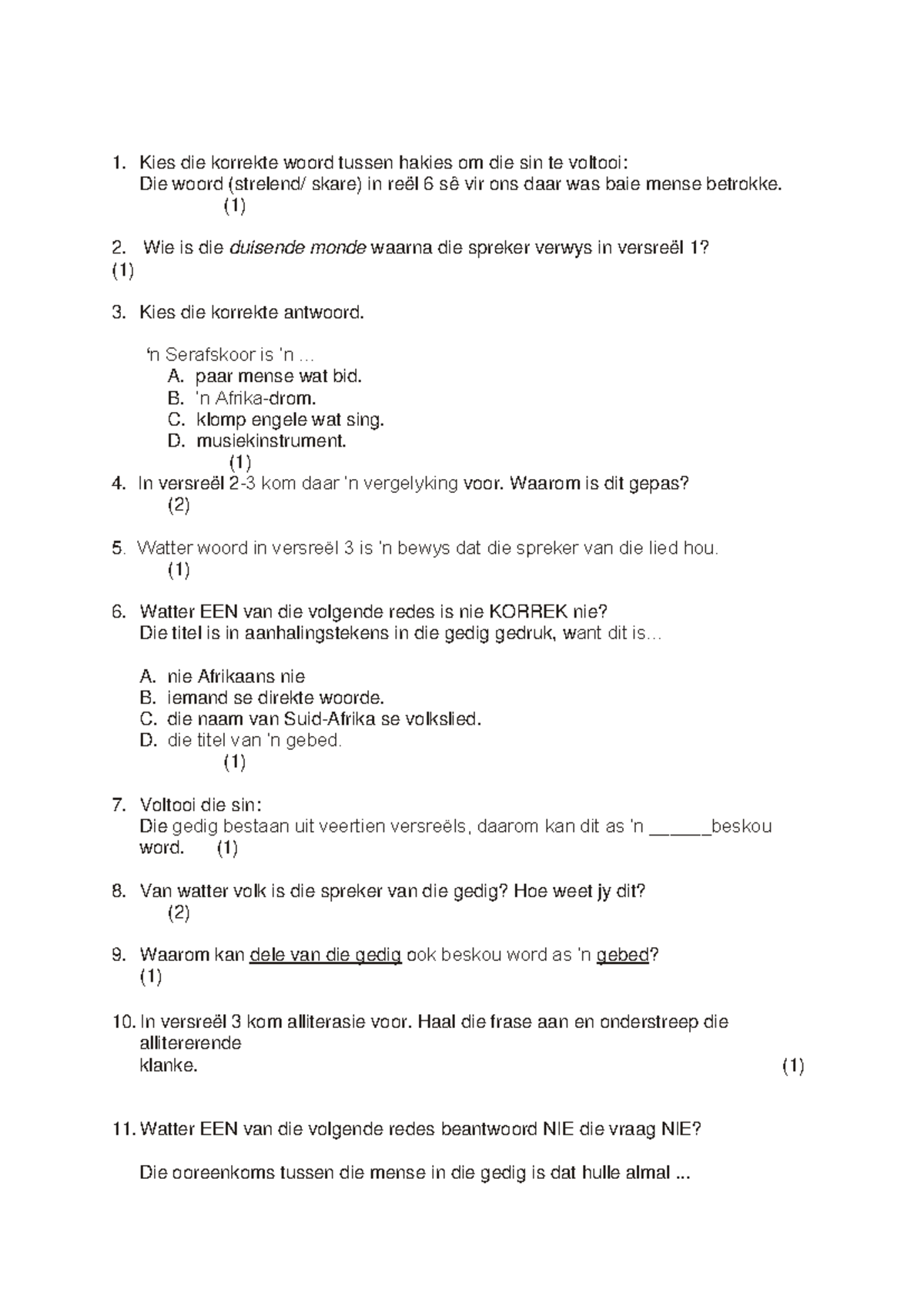Final Exam Questions & Analysis on SA Poetry (Course Code) - Studocu