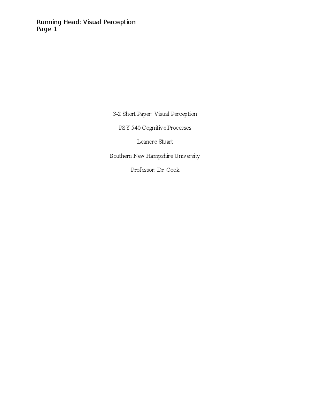 PSY 540 Short Paper: Theories of Visual Perception in Cognition - Studocu