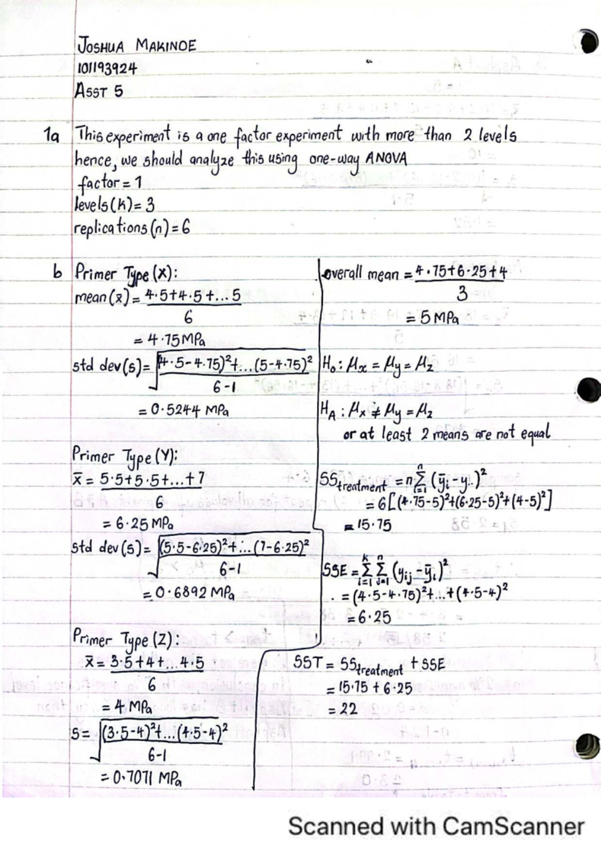 ECOR 2050 Assignment 5: ANOVA Analysis and Problem Solutions - Studocu