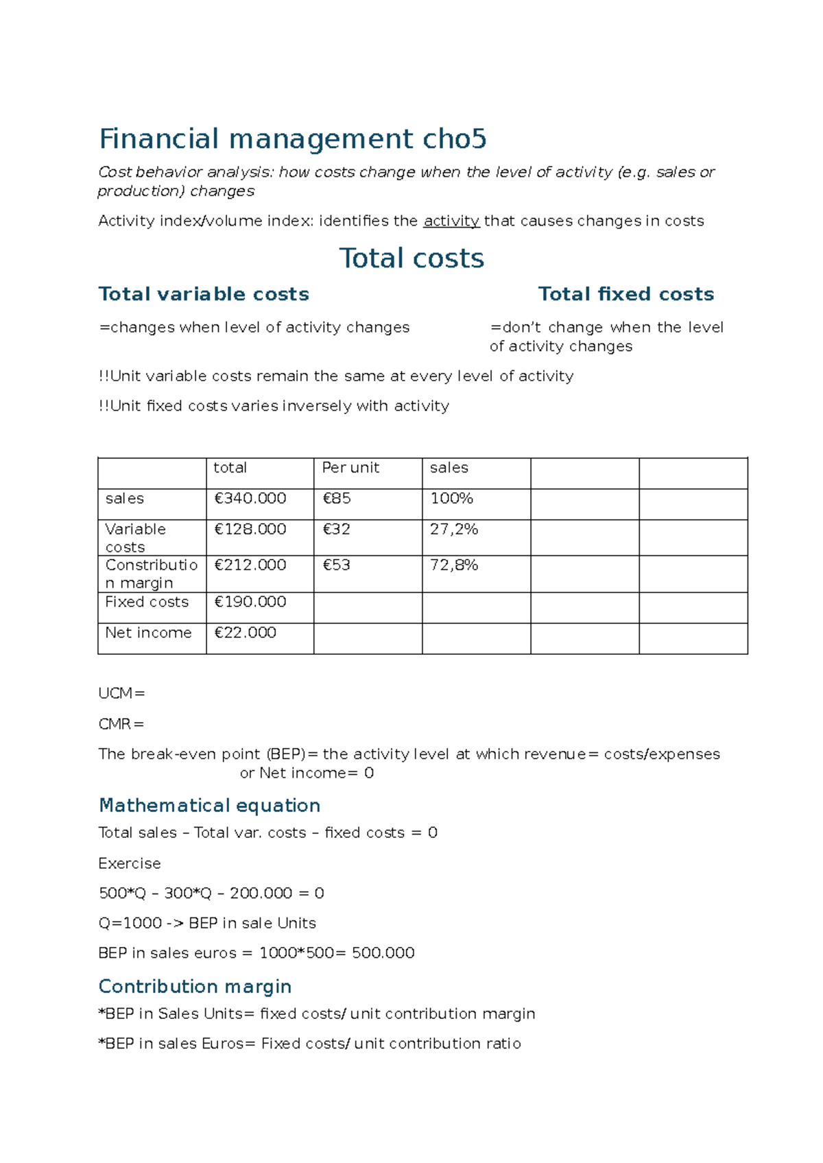 Financial Management CHO5: Cost Behavior Analysis and Activity Levels ...