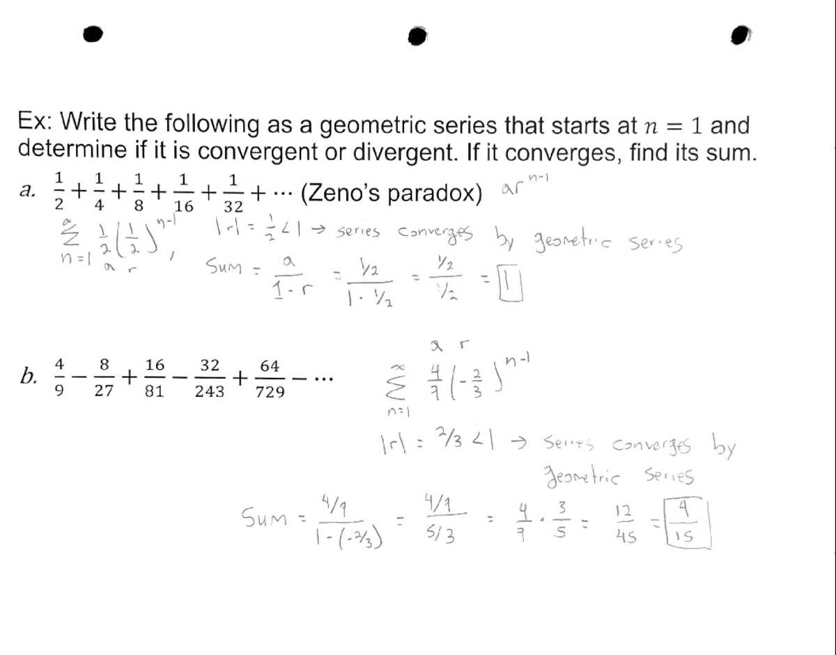 10.2 infinite series - example problems - @ © o Ex: Write the following ...