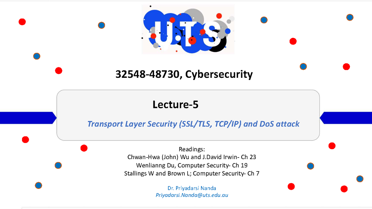 Week 5 Lecture: Transport Layer Security & DoS Attacks (CS 101) - Studocu
