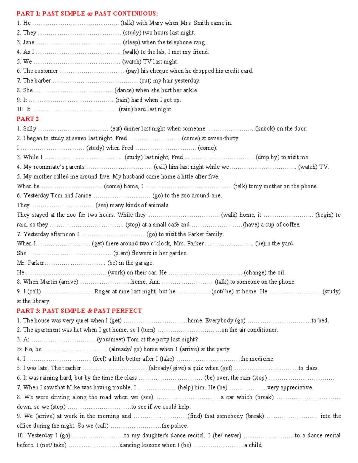 1. PAST Tense - ok, I think it's useful for students to practice - PART ...