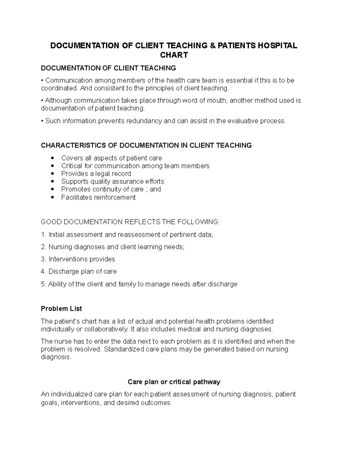 Client Teaching Documentation in Patient Care: Best Practices - Studocu