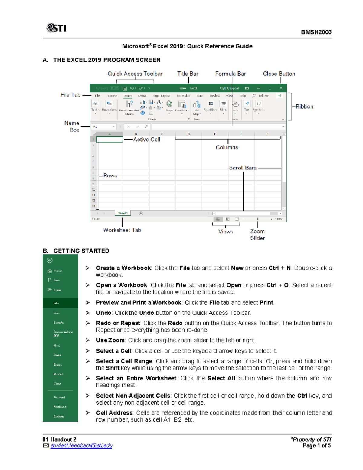 BMSH2003 Excel 2019: Comprehensive Quick Reference Guide - Studocu