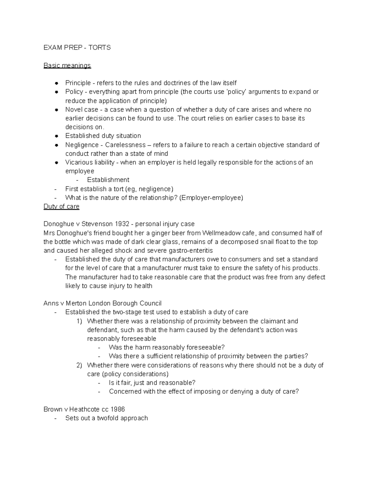 TORTS 101: Comprehensive Exam Notes for Law Students - Studocu