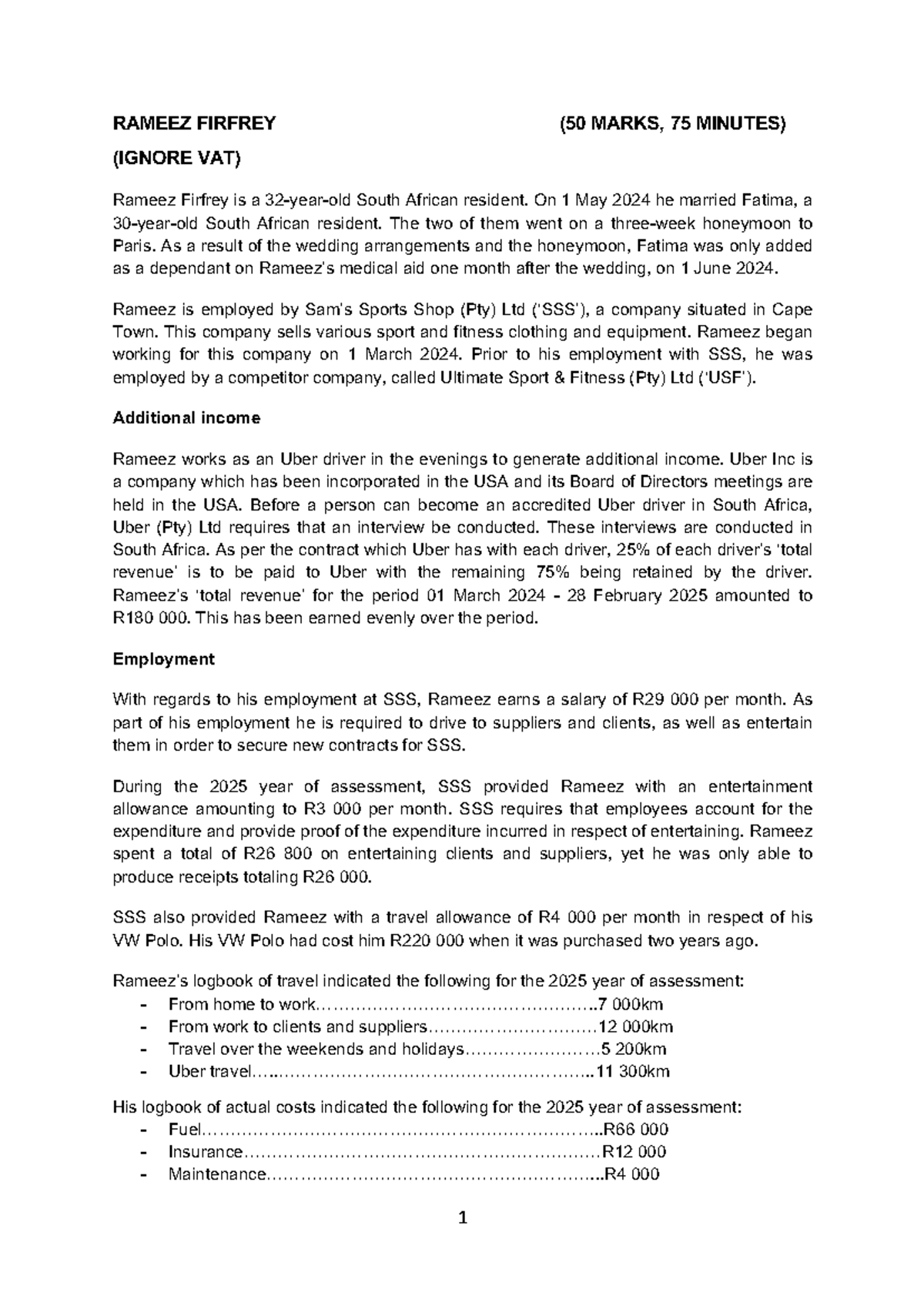 RAMEEZ FIRFREY TAX CASE STUDY (50 MARKS, 75 MINUTES) - Studocu