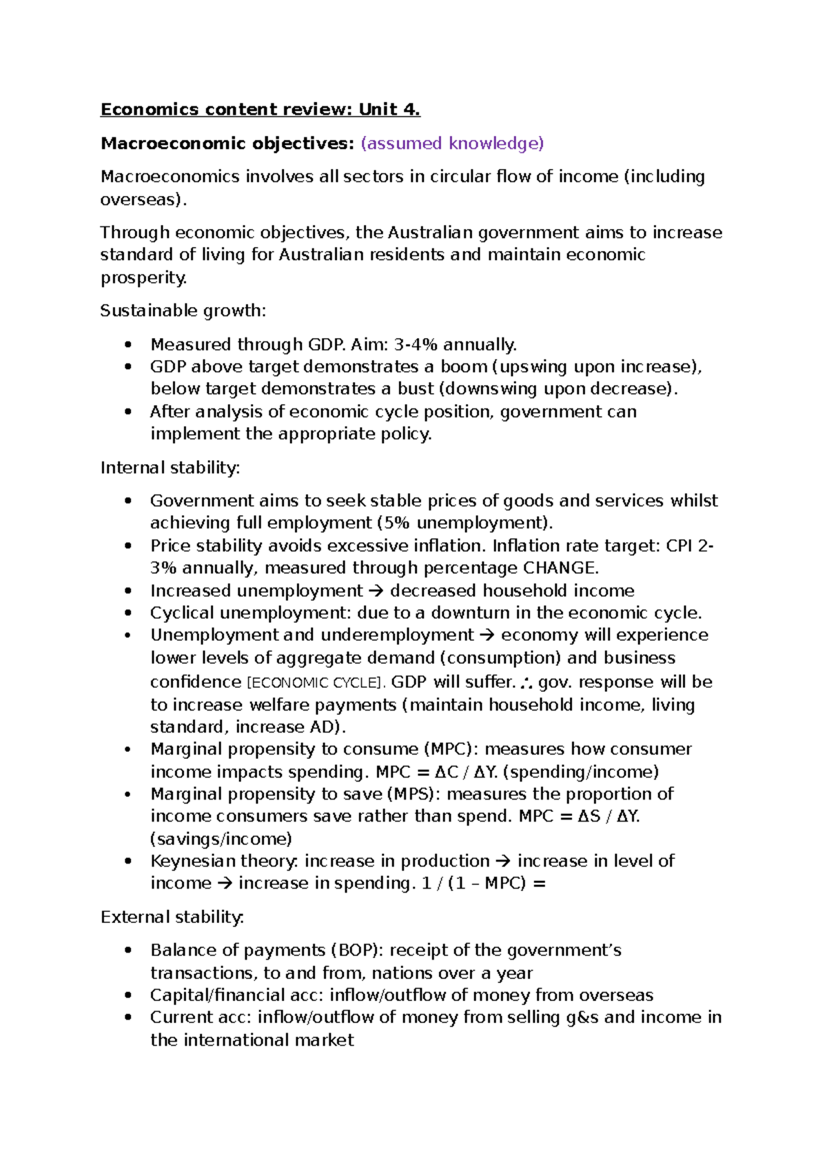 EA Content Revision - Study Notes: Macroeconomic Objectives & Policies ...