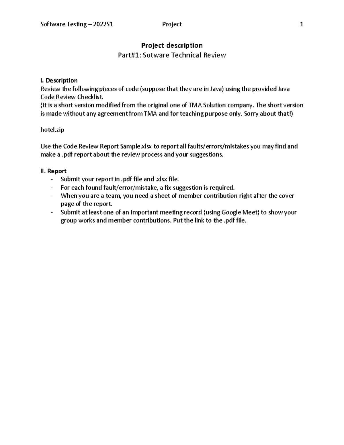 Software Testing 2022S1 Project 1: Code Review & Report Guide - Studocu
