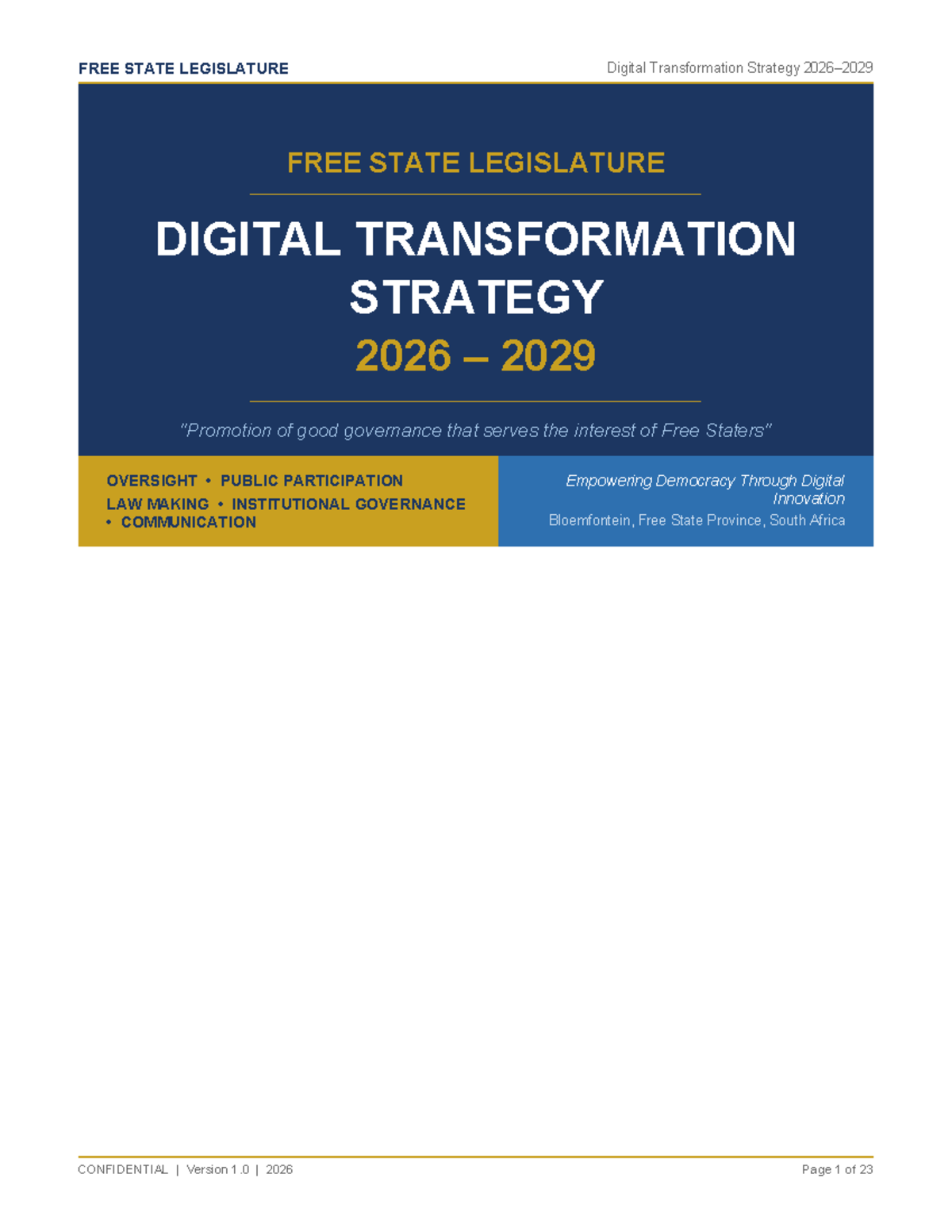 FREE STATE LEGISLATURE Digital Transformation Strategy 2026-2029 ...