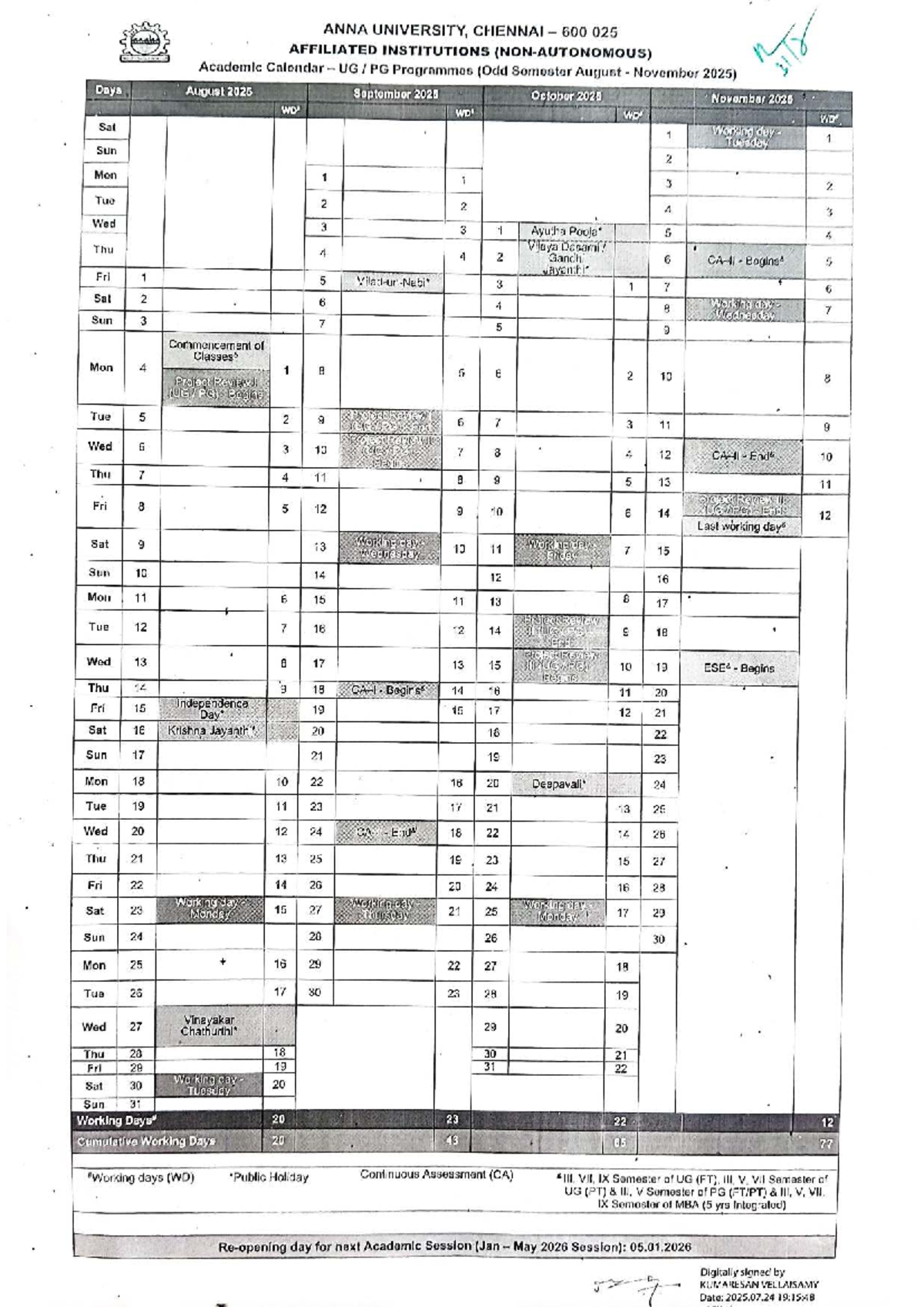 Academic Calendar - UG PG Programmes (Odd Sem 2025) - Studocu