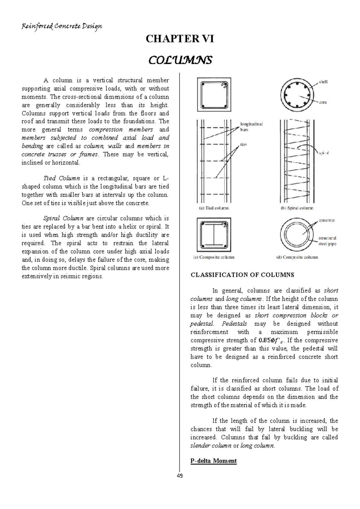 Reinforced Concrete Design: Chapter 6 - Columns Overview - Studocu