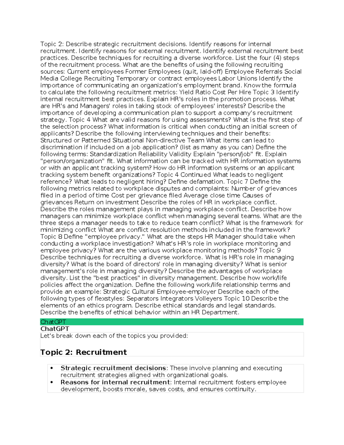 Study Guide Worforce - Topic 2: Describe strategic recruitment 
