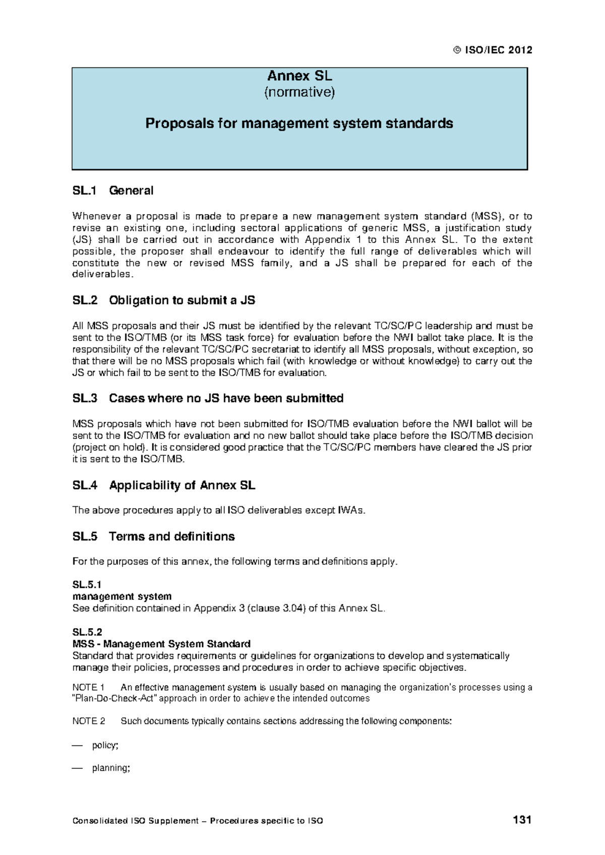 Annex SL 2012: Justification Study for Management System Standards ...