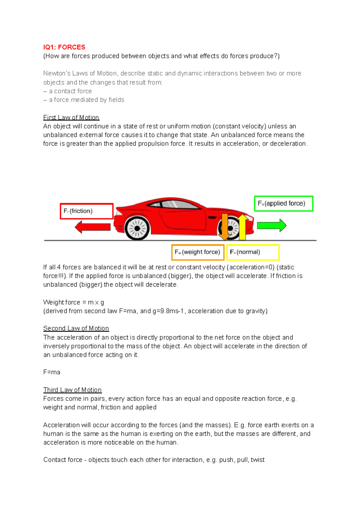 Dynamics Summarised Notes: Forces, Motion, and Energy Concepts - Studocu