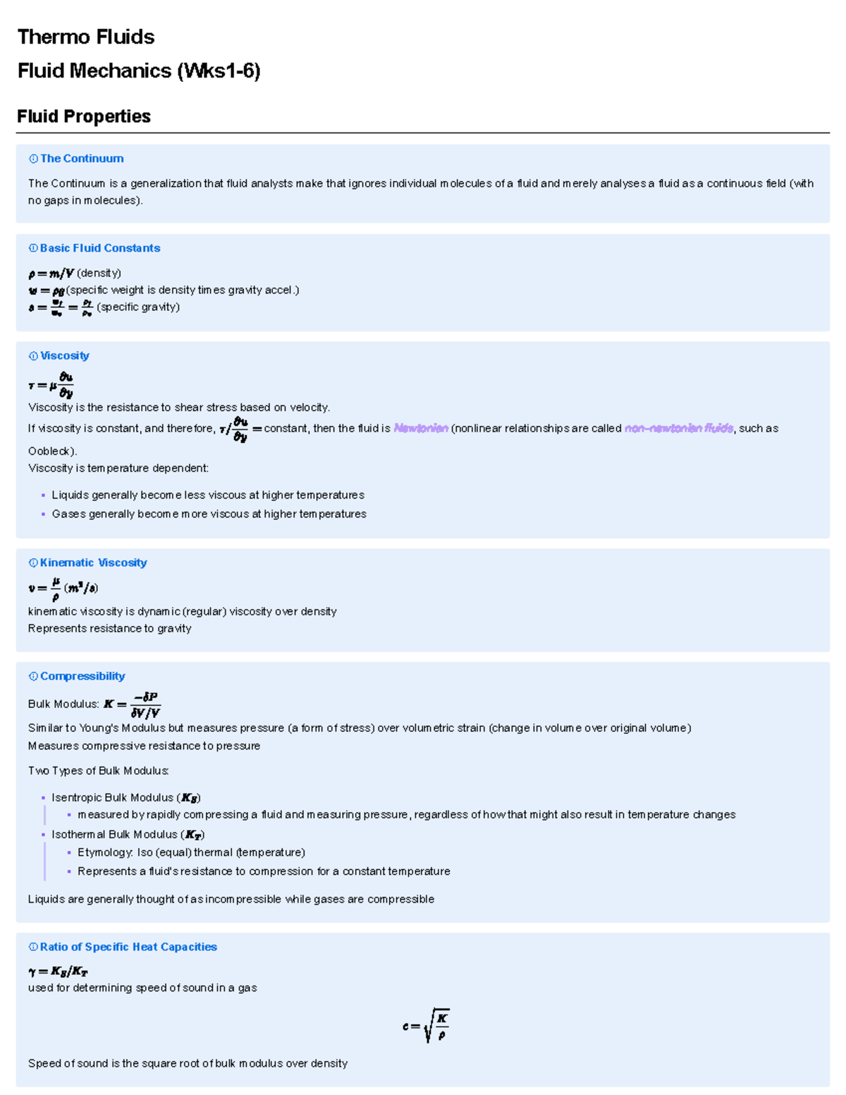 Thermo Fluids - Comprehensive Notes for 2E5 (Weeks 1-12) - Studocu