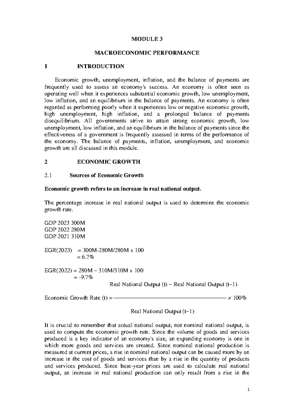 Economics 101: Module 3 - Macroeconomic Performance Summary Notes - Studocu