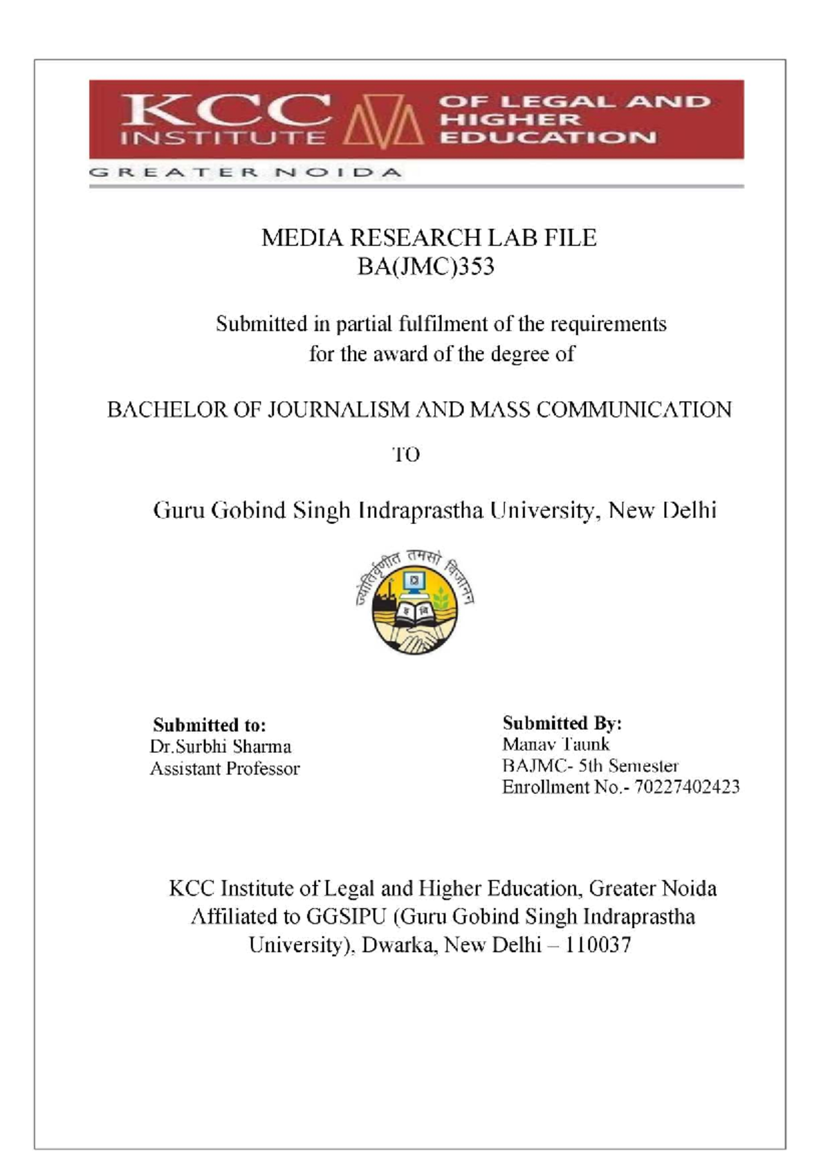 BA(JMC)353 Media Research Lab File: TRP-Driven Journalism & Content ...