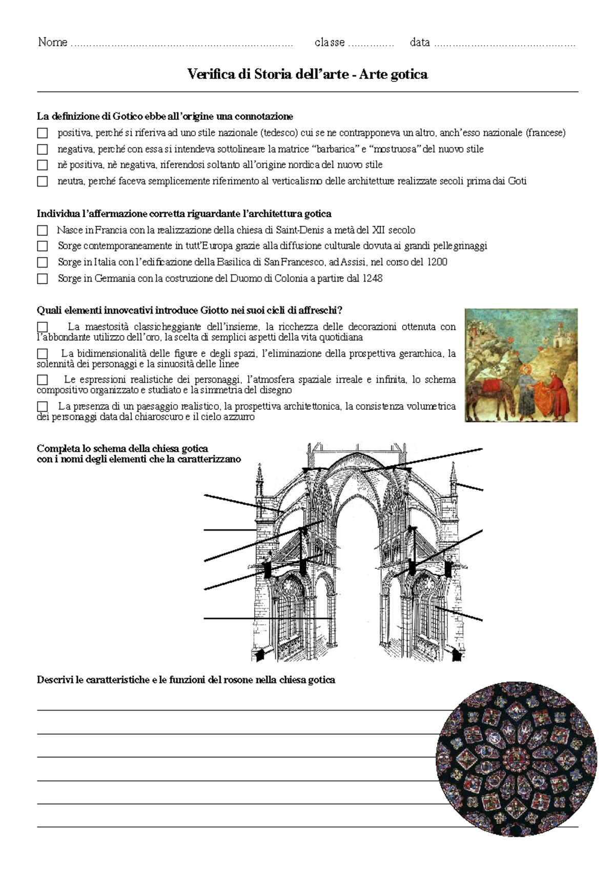 Verifica di Storia dell'Arte: Gotico e Innovazioni di Giotto 2ASA 2Q ...