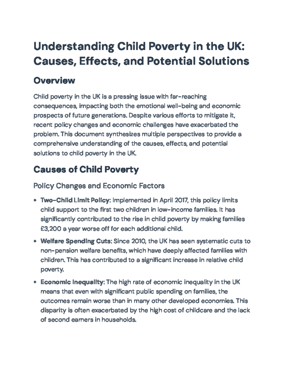 Child Poverty in the UK: Causes, Effects, and Solutions Analysis ...