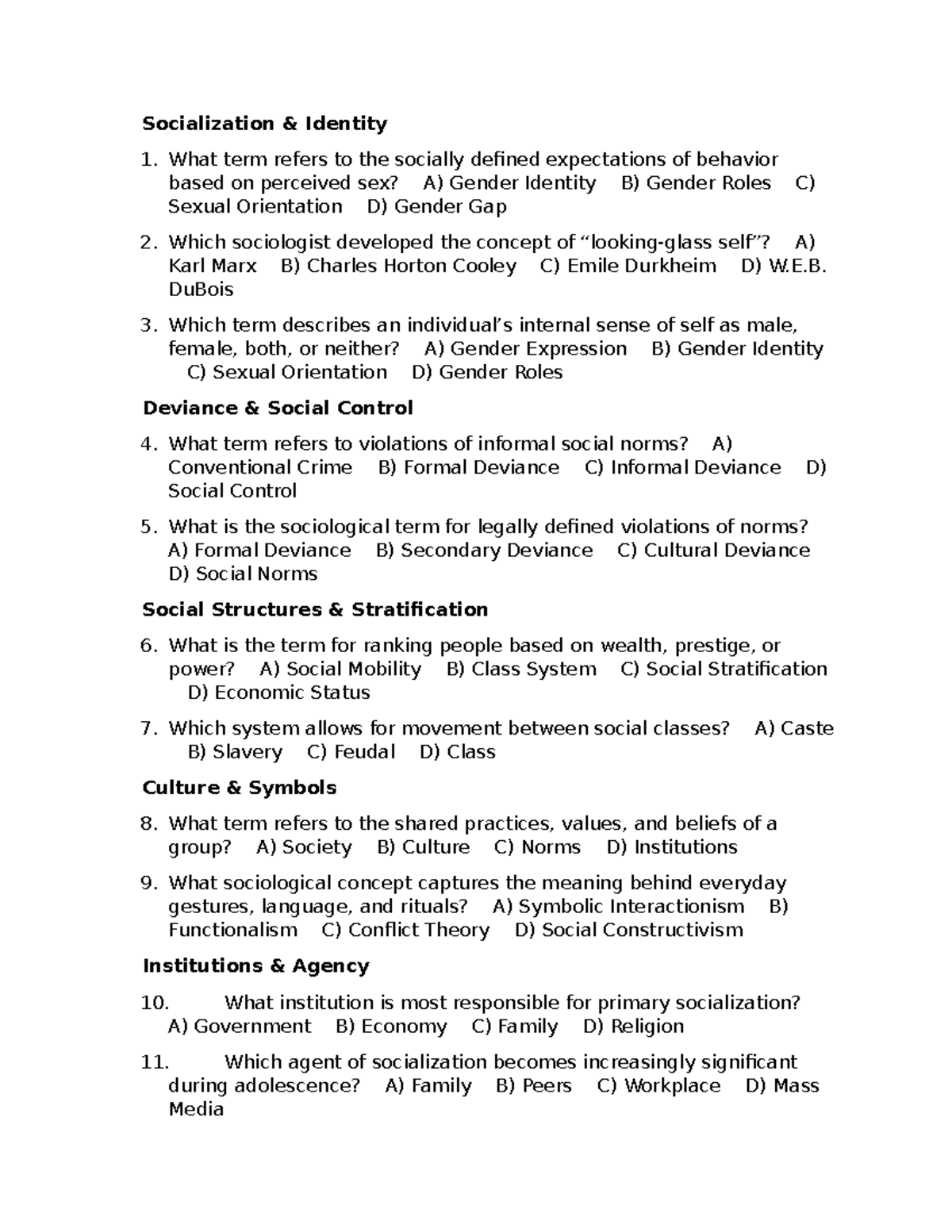 Sociology Review: Key Concepts and Terms for Spring 2025 Exam - Studocu
