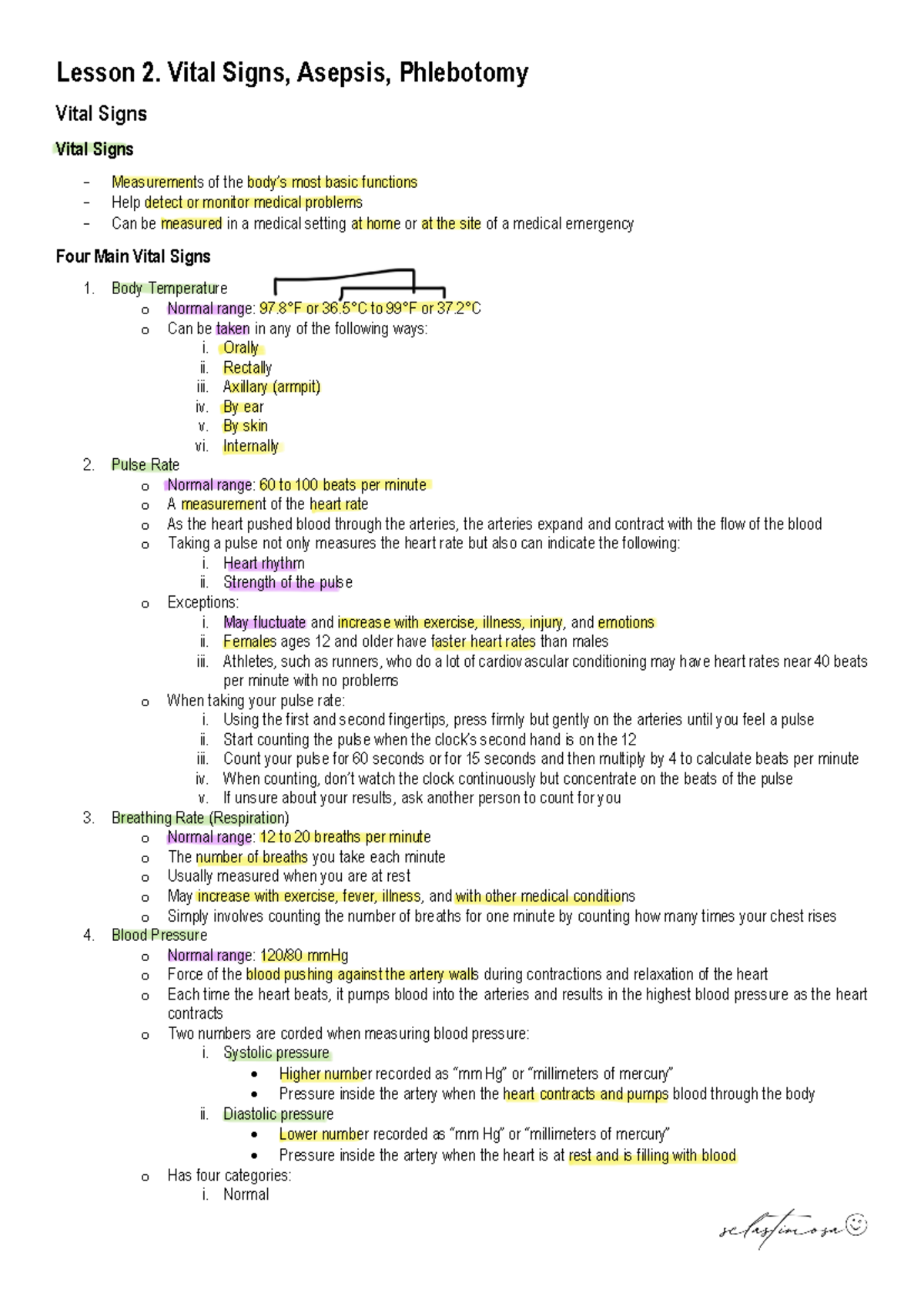 Lesson 2. Vital Signs, Asepsis, Phlebotomy - Lesson 2. Vital Signs ...